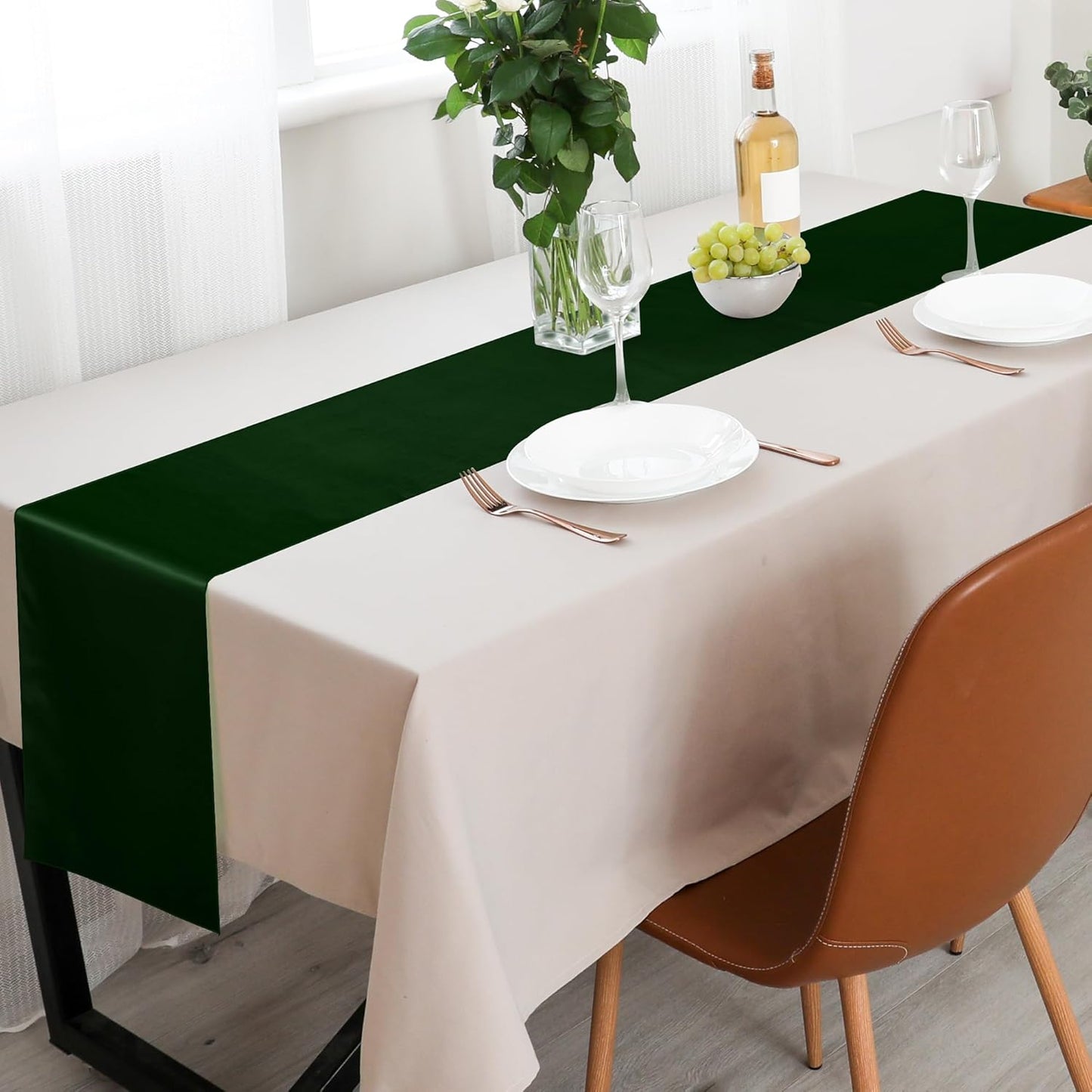 Aneco 16 Pack Satin Table Runner 12 x 108 Inch Black Green Long Wedding Satin Silk Table Runner for Wedding Banquet Graduations Birthday Party Decoration