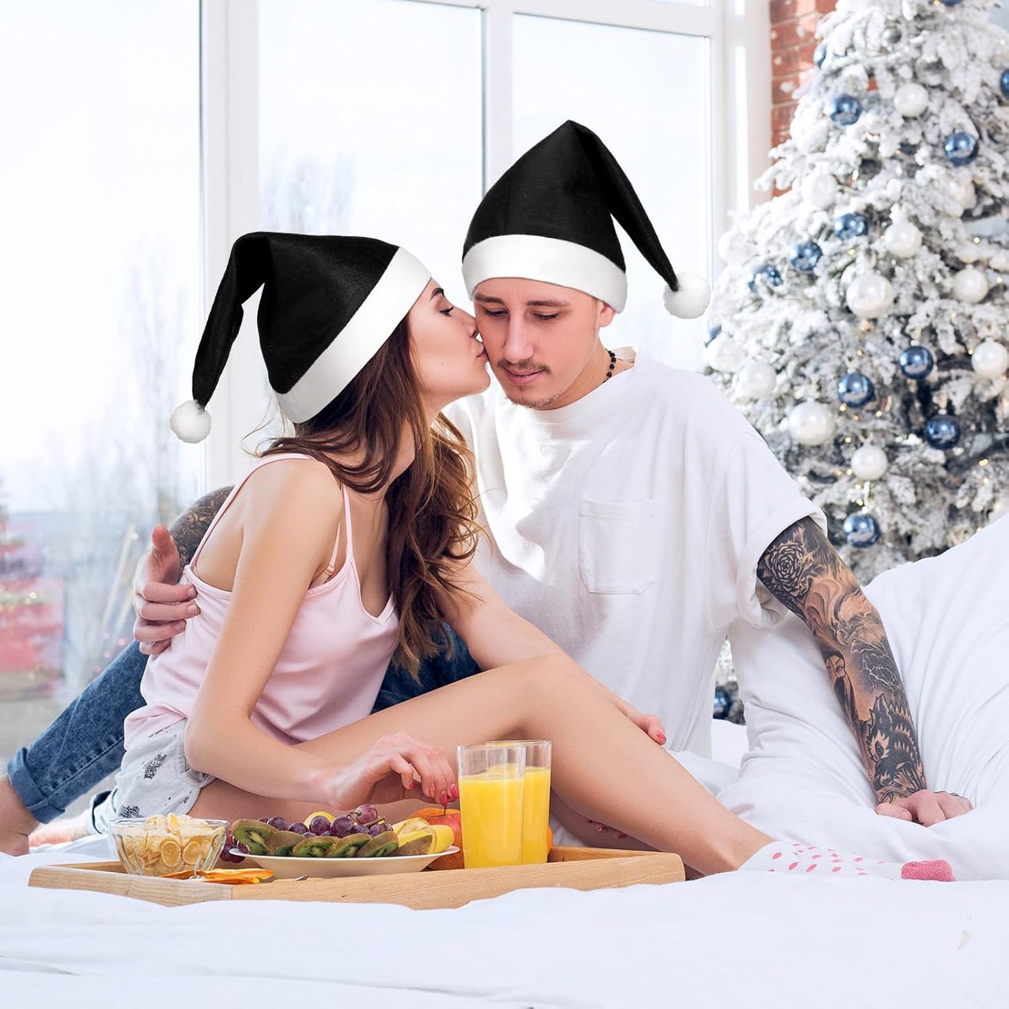 SATINIOR 12 Pieces Santa Hats Christmas Non Woven Fabric Hat for Holidays Xmas Party Supplies