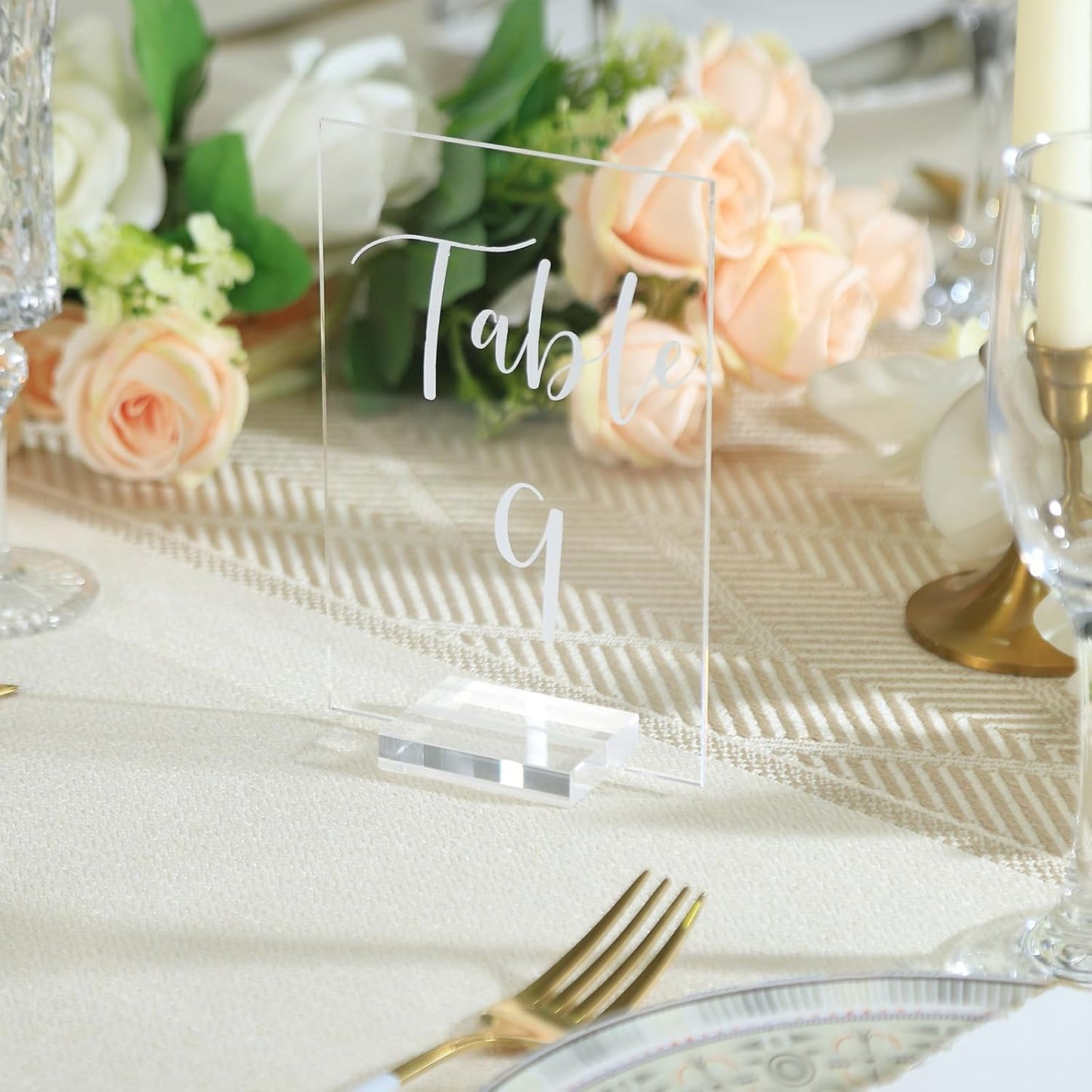 UNIQOOO Acrylic Wedding Table Numbers 1-25 with Stands | 4x6 inch Printed Calligraphy, Clear Table Number Signs and Holders | Perfect for Wedding Reception, Centerpiece Decoration, Event, Party