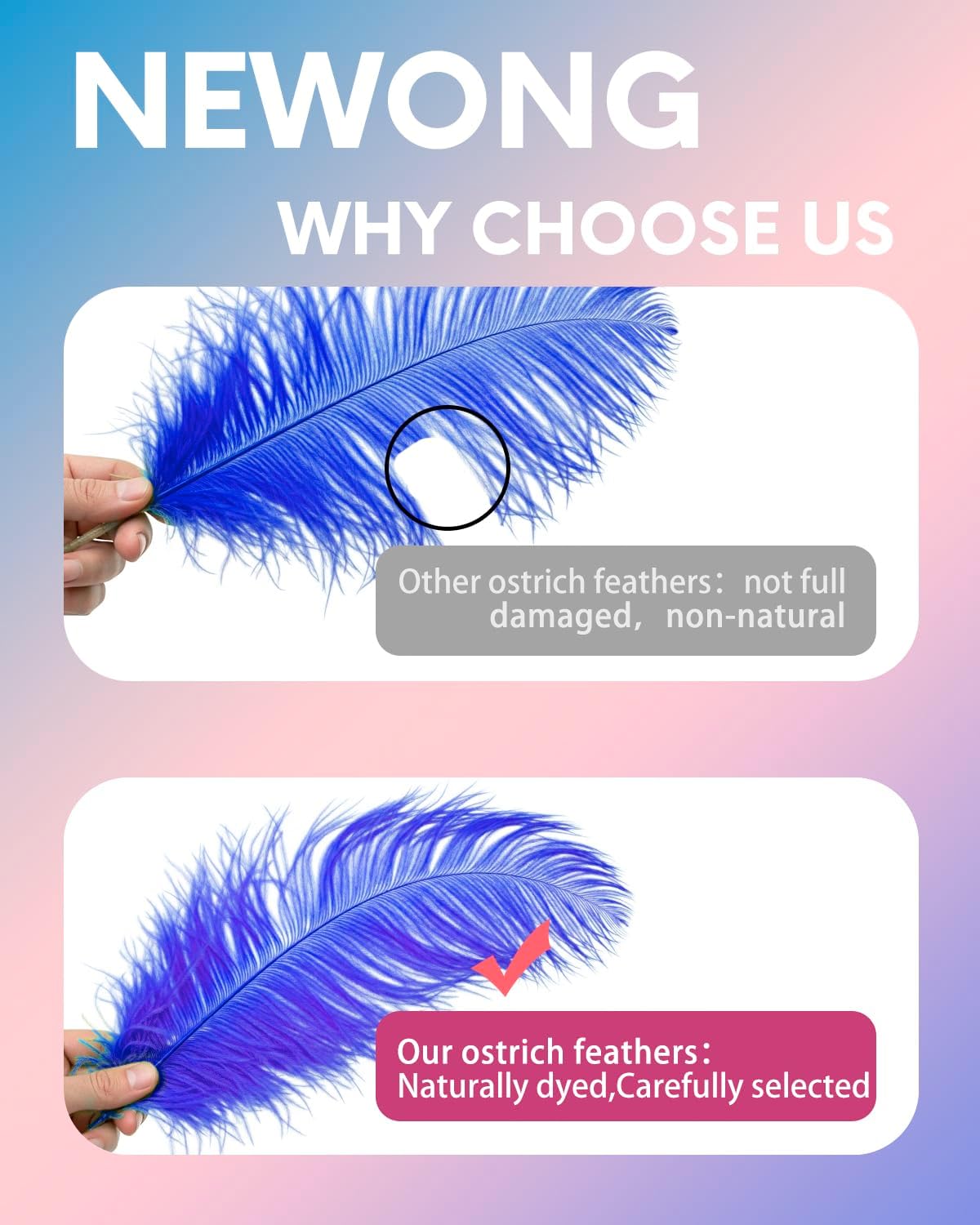 NEWONG 30pcs Royal Blue Ostrich Feathers Natural Bulk 8-10in（20-25cm） Vase Craft Wedding Home Party Centerpieces Christmas Day Decoration