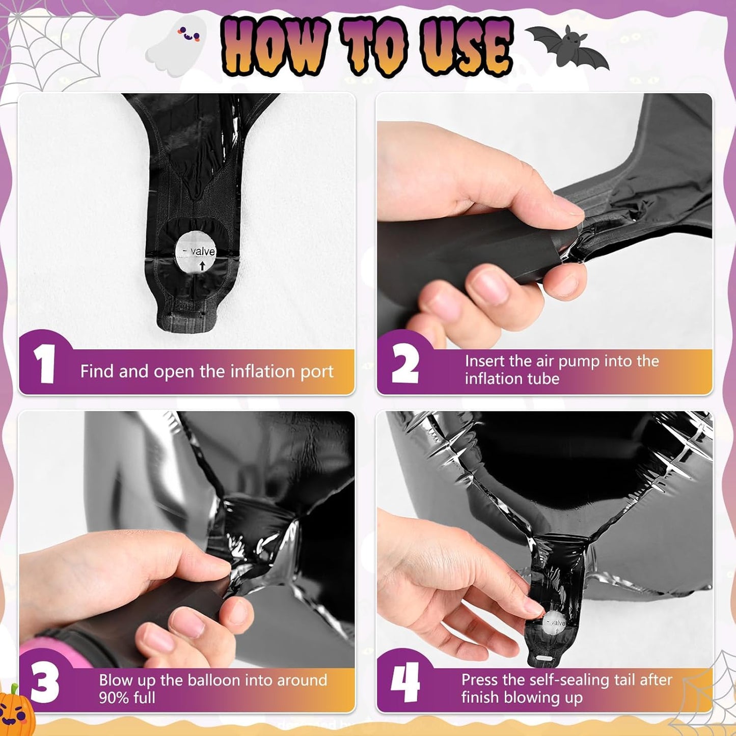 Halloween Black and Orange Foil Balloons, 6 Pcs Large Metallic Orange Black Purple Giant 4D Round Balloons, 22 Inch Big Round Foil Balloon for Birthday Party Halloween Decorations