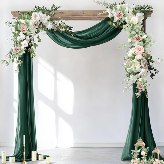 Socomi Wedding Arch Draping Fabric 3 Panels 29" x 19Ft Emerald Green Sheer Chiffon Curtain Drapes 6 Yards for Wedding Ceremony Birthday Party Decoration
