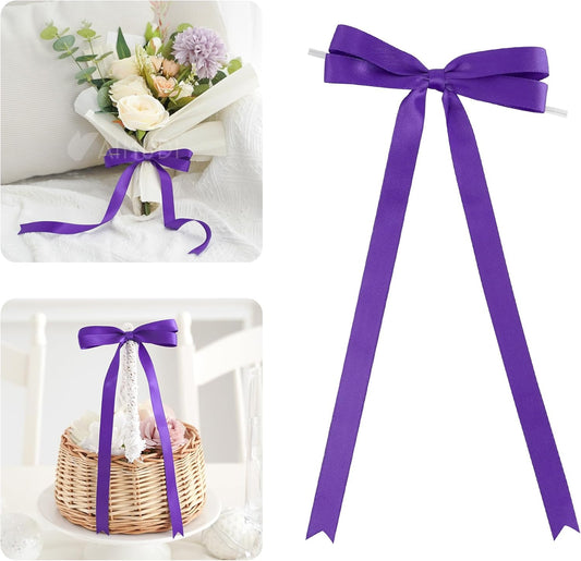 AIMUDI Purple Bows 5 × 10" Satin Bows for Gift Wrapping Twist Tie Bows Premade Ribbon Bows for Bouquets Invitations Baskets Crafts Wreaths Wedding Birthday Party Baby Shower Decorations, 36 PCs