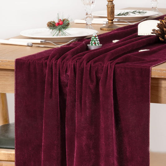 MLMC 2 Pack Burgundy Velvet Table Runner 10ft Elegant Luxury Wine Red Velvet Fall Table Runner 20x120 Inches Table Decor for Wedding Bridal Shower Home Party Thanksgiving Christmas Decor