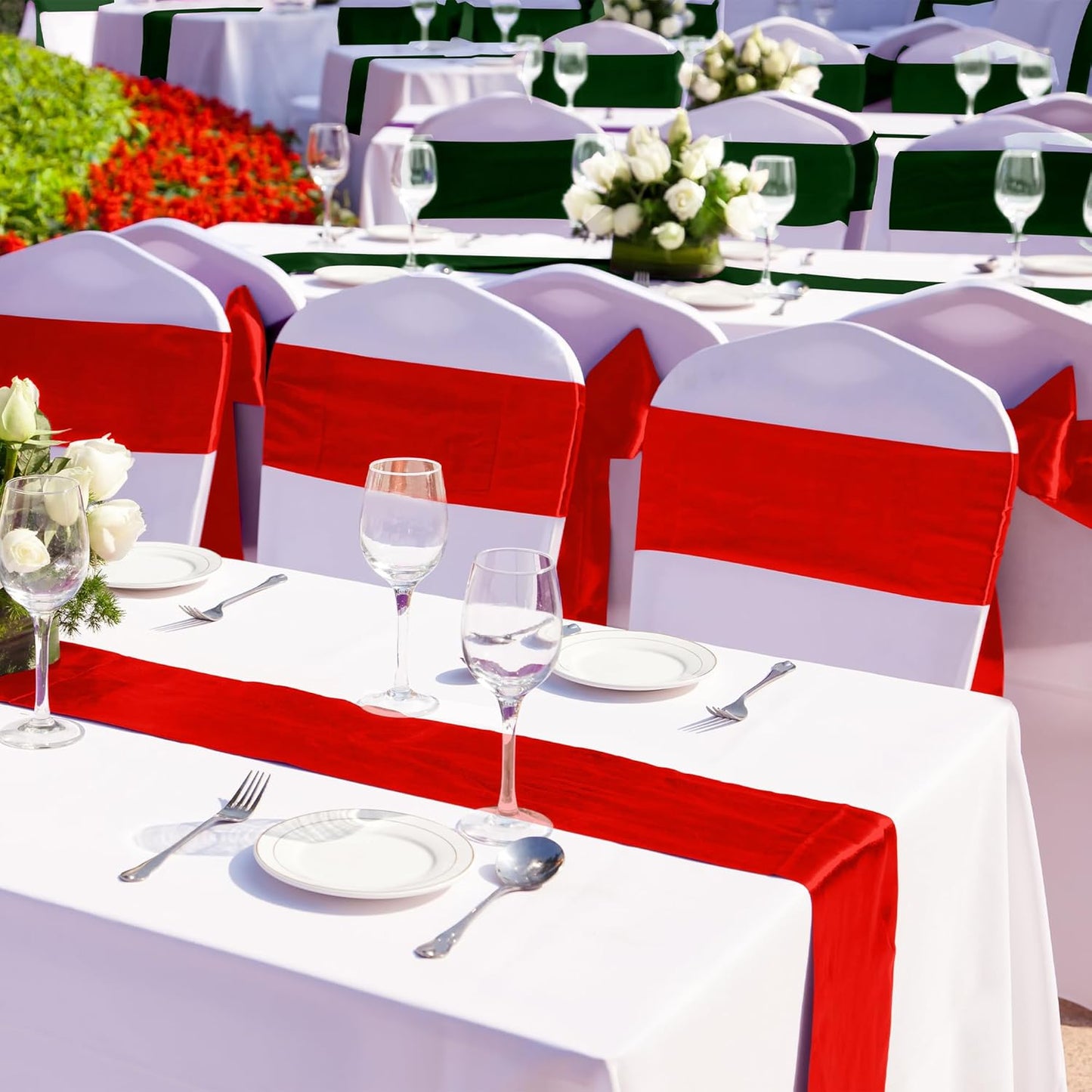 Aneco 16 Pack Christmas Satin Table Runner 12 x 108 Inch Xmas Red, Black Green Long Wedding Satin Silk Table Runner for Wedding Banquet Graduations Birthday Christmas Party Decoration