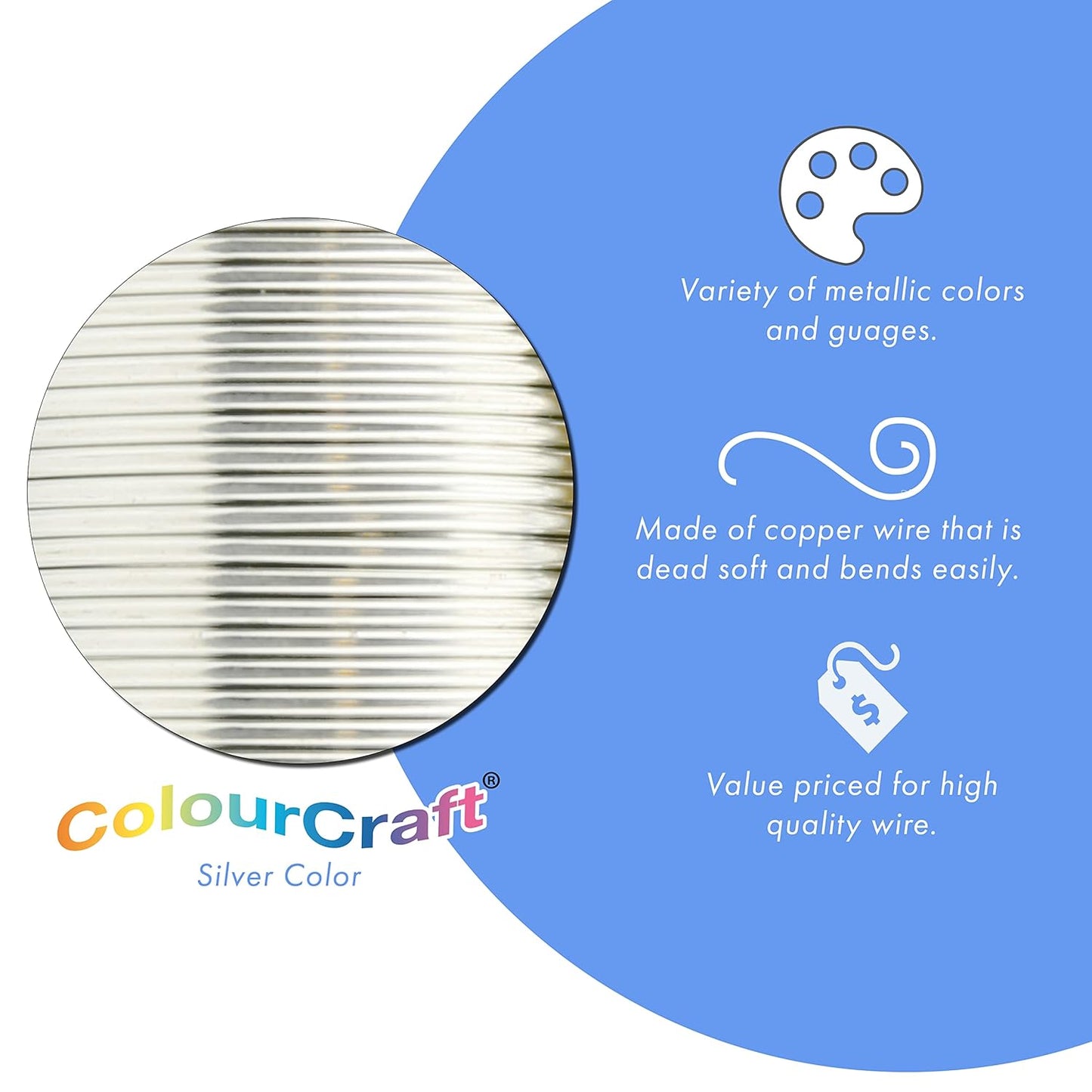 Beadalon ColourCraft Wire, 24 Gauge, Silver Color, 30 yd Spool