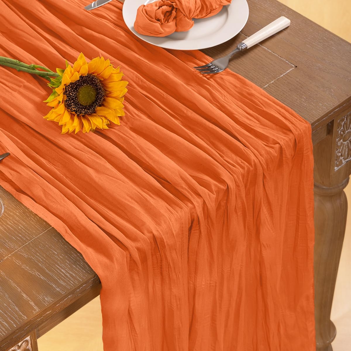 Orange Cheesecloth Table Runner Halloween Orange Table Runner Boho Gauze 120 Inches Cheese Cloth Fall Table Decorations for Thanksgiving Weddings Bridal Baby Shower Party Decor