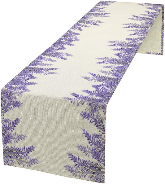Purple Lavender Table Runner Vintage Watercolor Modern Kitchen Restaurant Decoration Suitable for Indoor and Outdoor Wedding Party Banquet Table Runner 13x70 Inch
