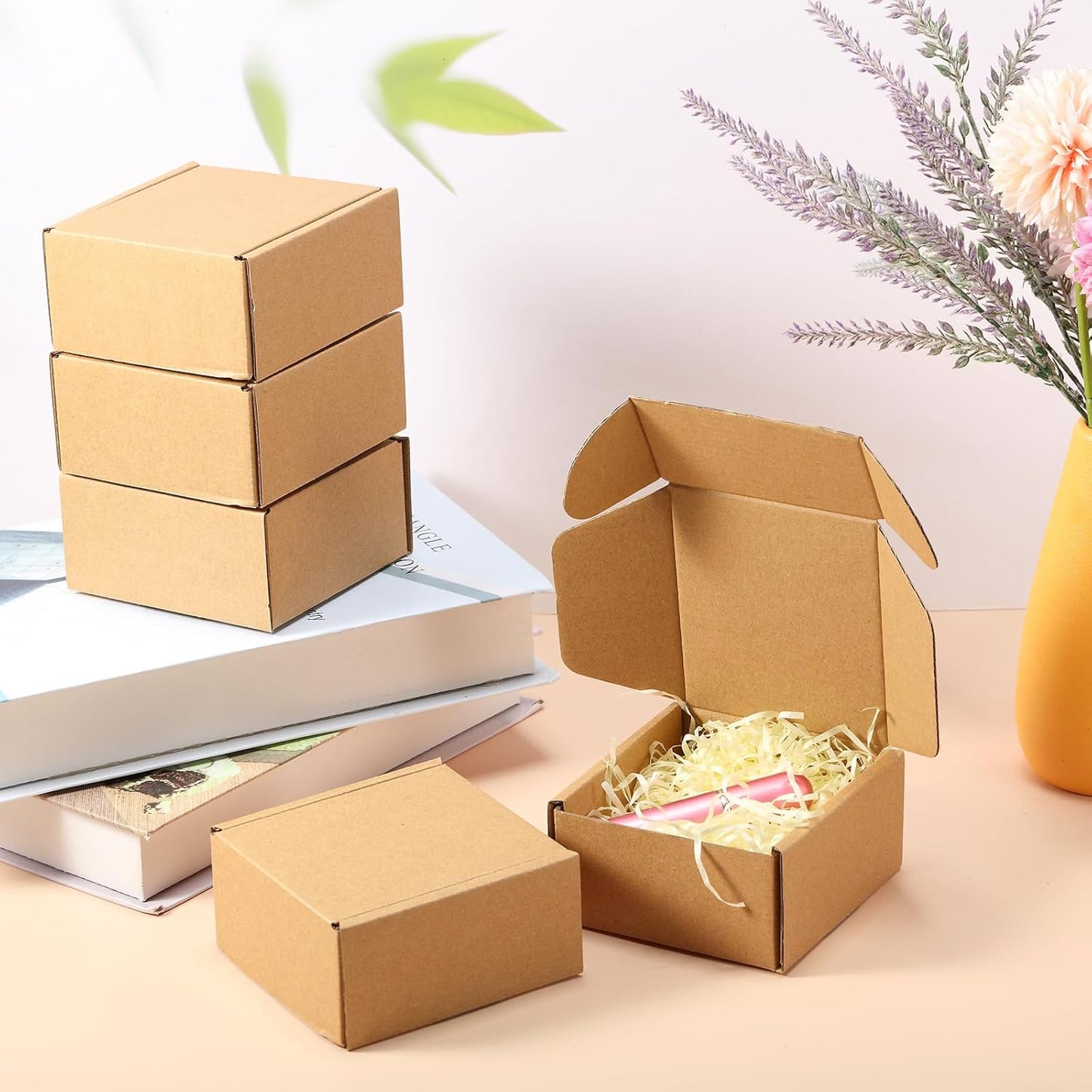 Qilery 100 Pcs Shipping Boxes Cardboard Gift Corrugated Cardboard Brown Boxes Mailer Packaging for Mailing Small Business Present (4 x 4 x 2 Inches)