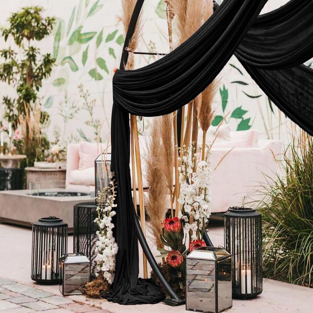 Wedding Arch Draping Fabric 1 Panel 30'' x 18FT Black Sheer Chiffon Arch Drapery for Photo Booth Bridal Shower Baby Shower Church Decor Newborn Photography Christening Outdoor Party