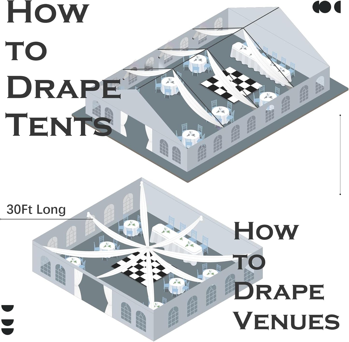 PartyVillage 50ftx40ft Black Ceiling Curtain for Halloween Parties – 10 Panels Wrinkle-Free 40 FT Long Tent Draping Curtains for Wedding, Birthday & Theme Parties, 40ft Height with Rod Pocket