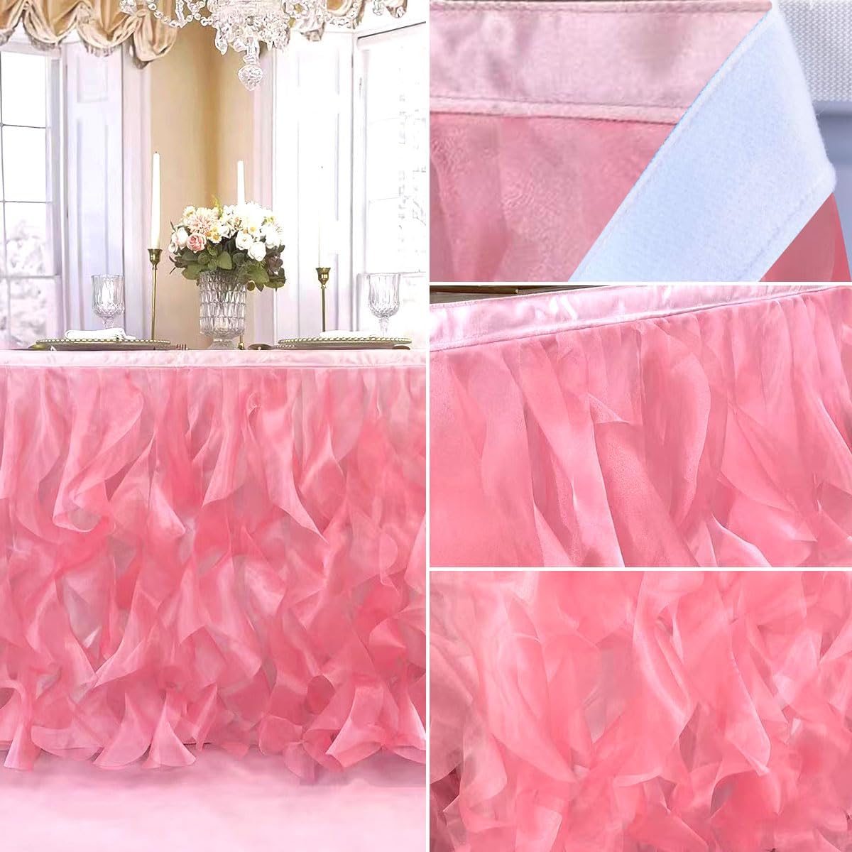 Luxury Organza Mesh Table Skirt Draping Floating Romance - Perfect for Bridal Showers, Birthday Weddings - Clear Flowing Decoration for a Wonderful Main Cake Table (Watermelon Red-6ft, 72" L×30" H)