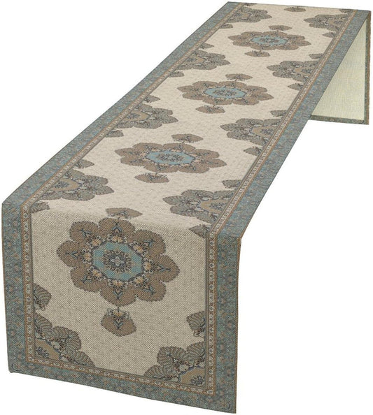 Boho Bohemia Style Table Runner, Vintage Teal Brown Retro Flower Rustic Country Style Floral Print Pattern for Home Kitchen Table Decor Dining Coffee Room Garden Party Decor 13x36in