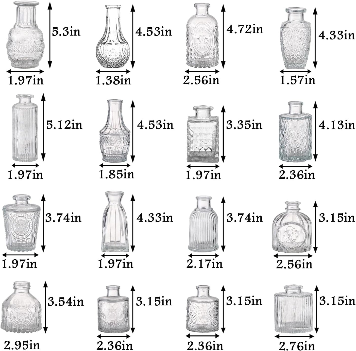 Bud Vases Set of 16, Small Vase for Flowers, Glass Vase for Centerpieces, Small Flower Vases for Centerpieces, Mini Vintage Vases, Clear Bud Vases for Wedding Table Decor