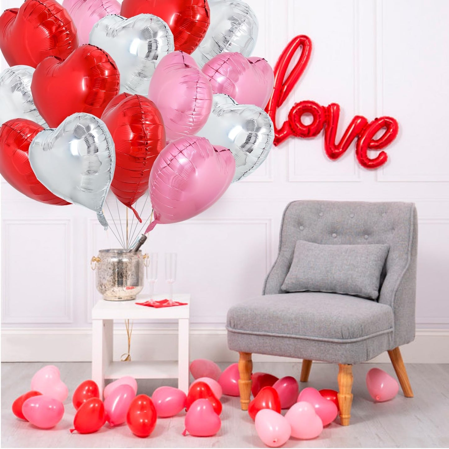 TONIFUL 30Pcs 18 Inch Heart Balloons Red Silver Pink Valentine’s Day Heart Shape Foil Mylar Balloons Decoration for Valentine's Day Wedding Bridal Shower Anniversary Engagement Party Supplies