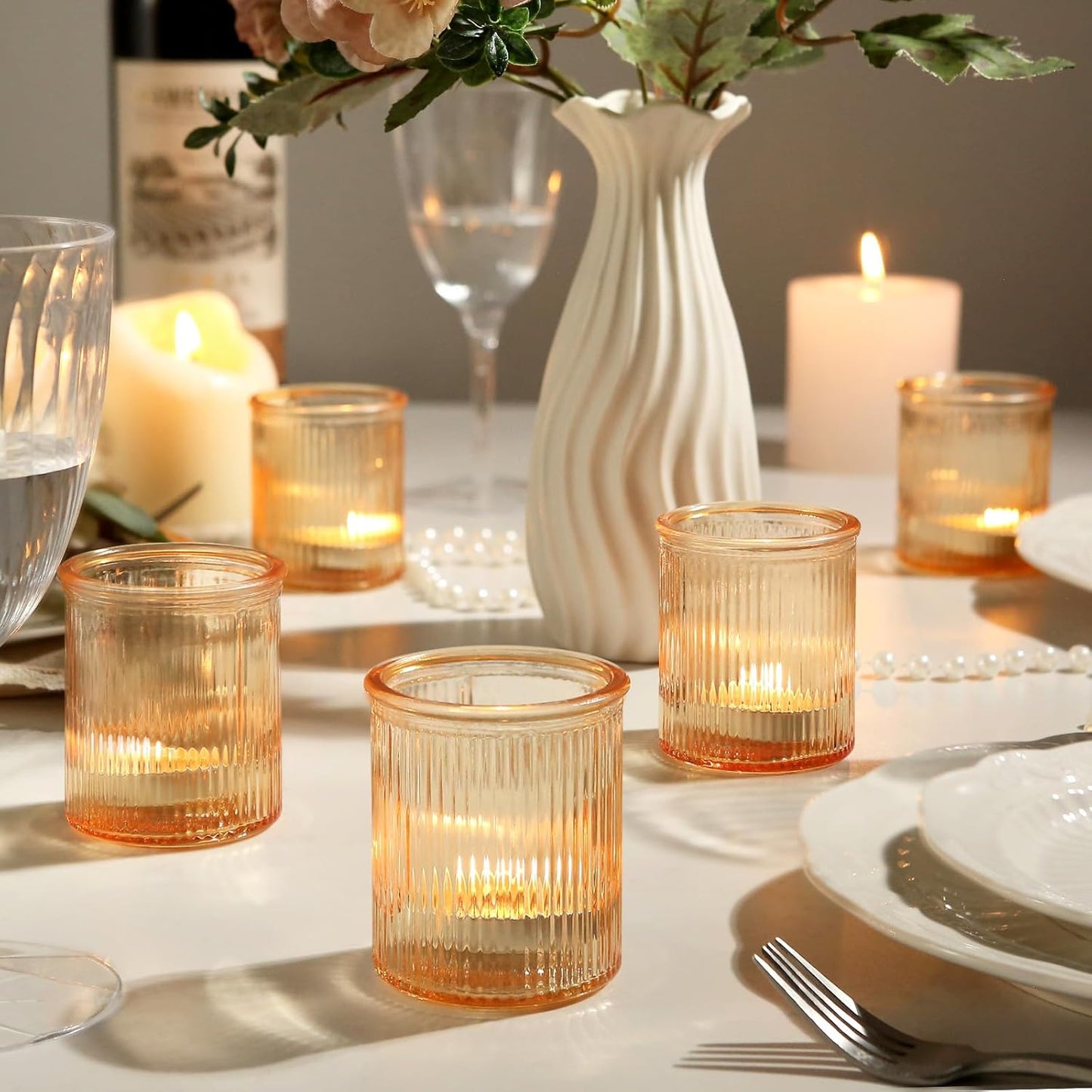 36pcs Gold Votive Candle Holders, Glass Tea Light Candle Holders for Birthday Decor, Candle Votives for Wedding Centerpiece & Home Decor (Gold)