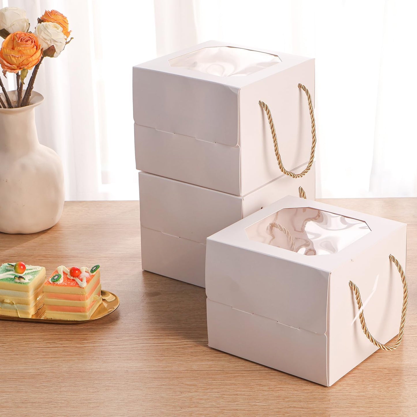 10 pcs 6x6x5 Inch Small Cake Box with Window, 6 inch cake box,Bakery Pastry Cookie Boxes,disposable cake containers, Mini Pie for Pastry,Dessert,Strawberries,Chocolates, Cupcakes