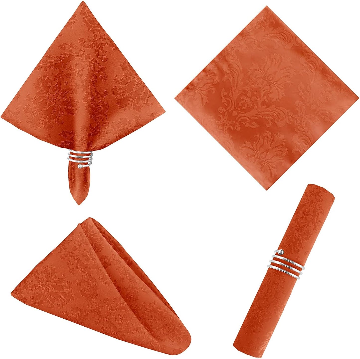 SASTYBALE Rust Jacquard Square Napkin, Damask Wrinkle Free Soft Polyester Napkins, Thanksgiving Fabric Cloth Napkins for Christmas, Wedding,Holiday, Party, Dinners, Set of 4 (Rust, 20X20 inch Napkin)