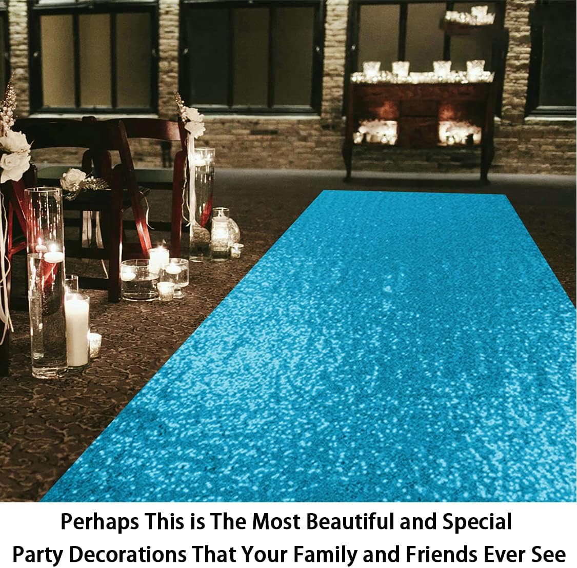 ShinyBeauty 4ftx15ft Turquoise Sequin Aisle Runner | Glitter Wedding Rug Runner | Sparkle Carpet Floor Runners for Parties and Events