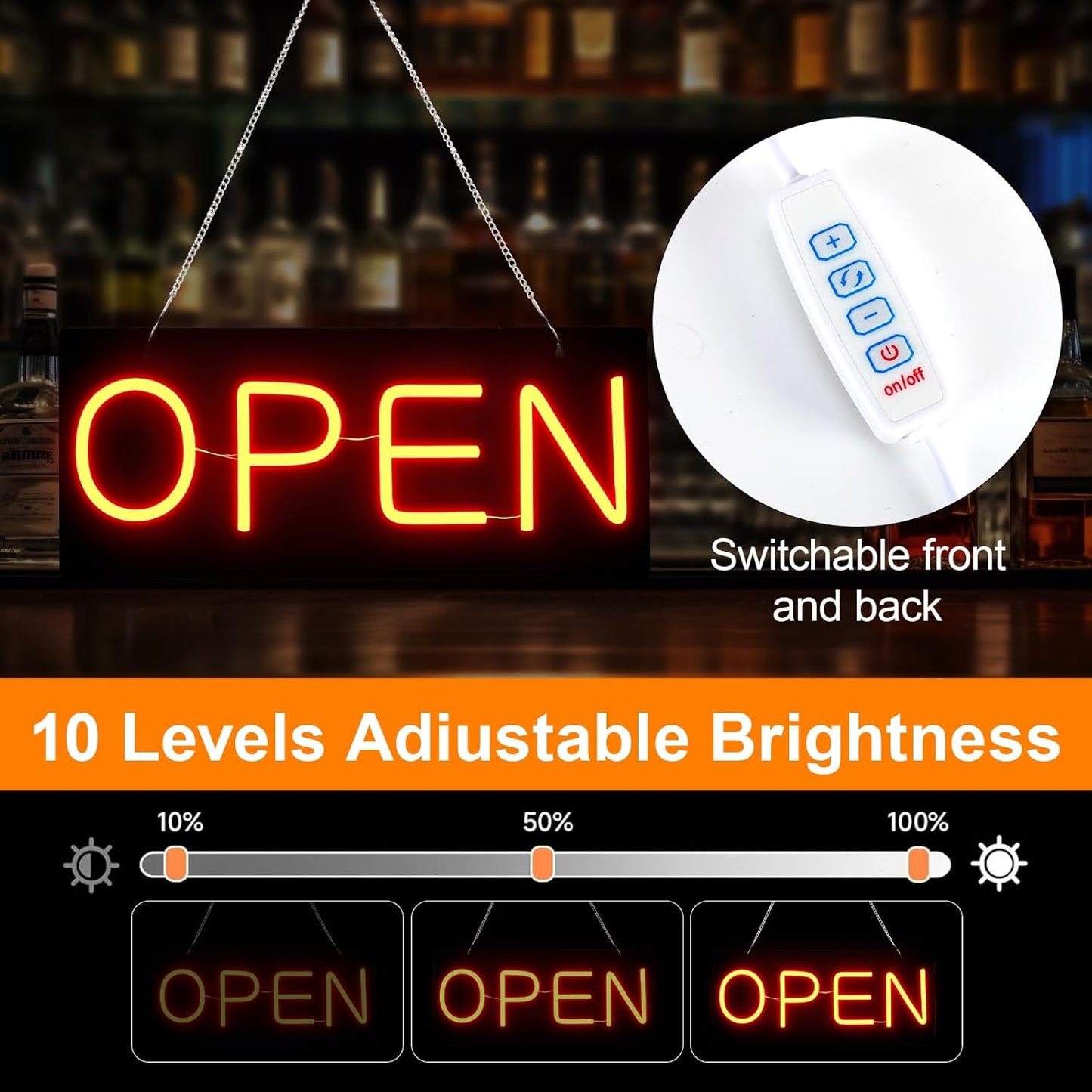Led Open Sign for Business,OPEN and Close Double sided switching,Powered by 5V USB, And Adjustable Bright,Neon Sign for Storefront Window Glass Door Shop Store Florists Bar 15.7'' X 7''