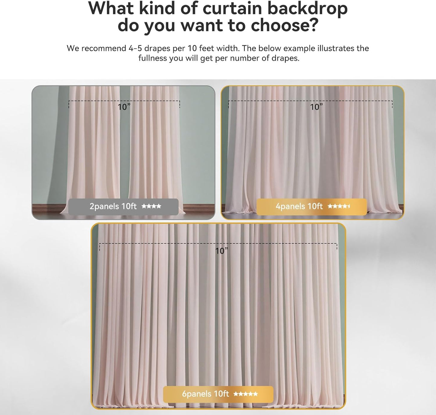 10×8ft Tulle Backdrop Curtains with Lights String - 300LED Fairy Lights Sheer Curtain Backdrop for Weddings Baby Shower and Birthday Party Decorations(6 Panels 5×8ft)