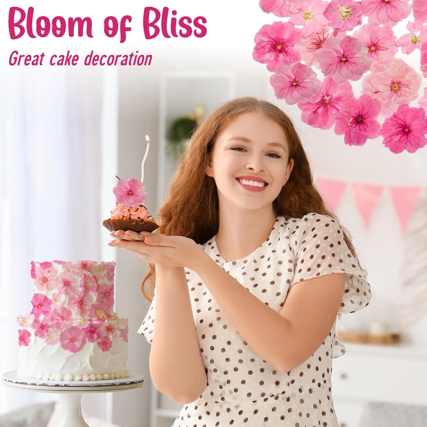 40 Pcs 2 Kinds Natural Pressed Dried Edible Flowers for Cake Topper Decoration - Pink Mix Sakura, Cherry Blossoms for Cupcake Toppers, Cocktails, Resin Jewelry, DIY Crafts