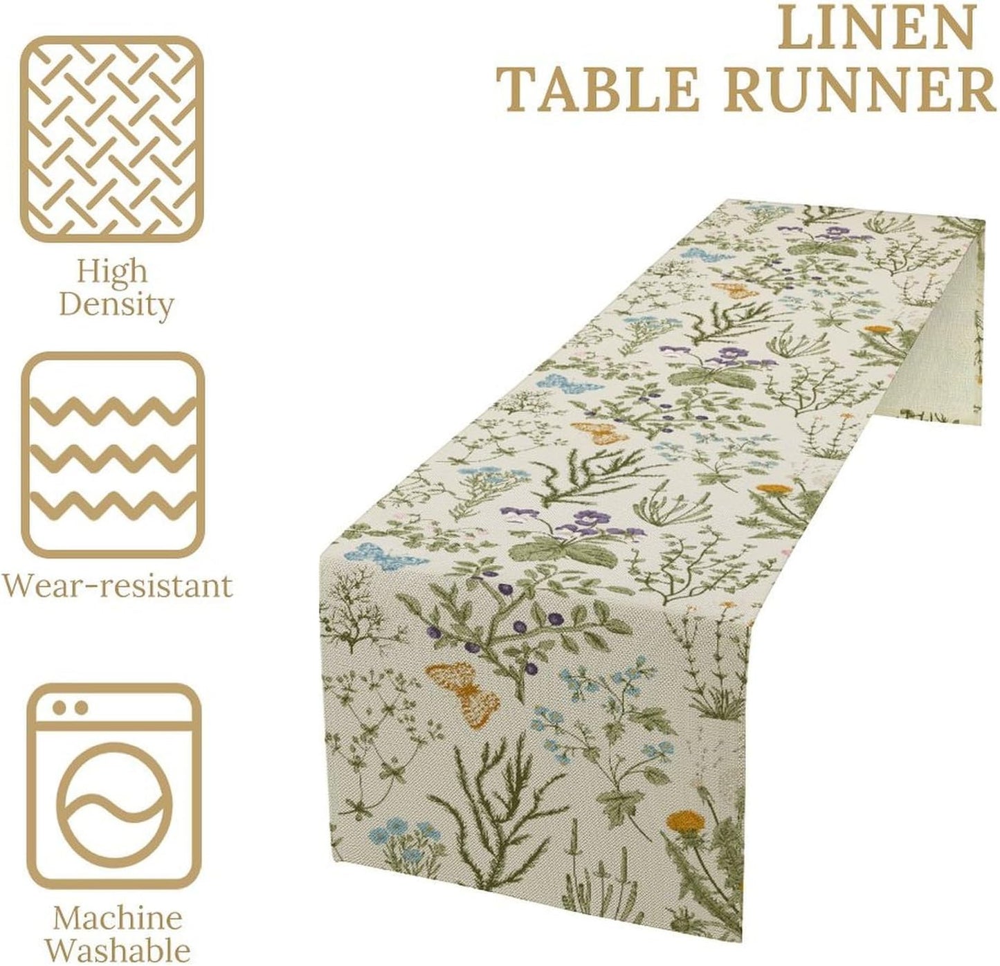 Floral Table Runner,Wildflower Spring Table Runner Seasonal Summer Butterfly Kitchen Dining Table Decoration for Home Party 13x36 Inch