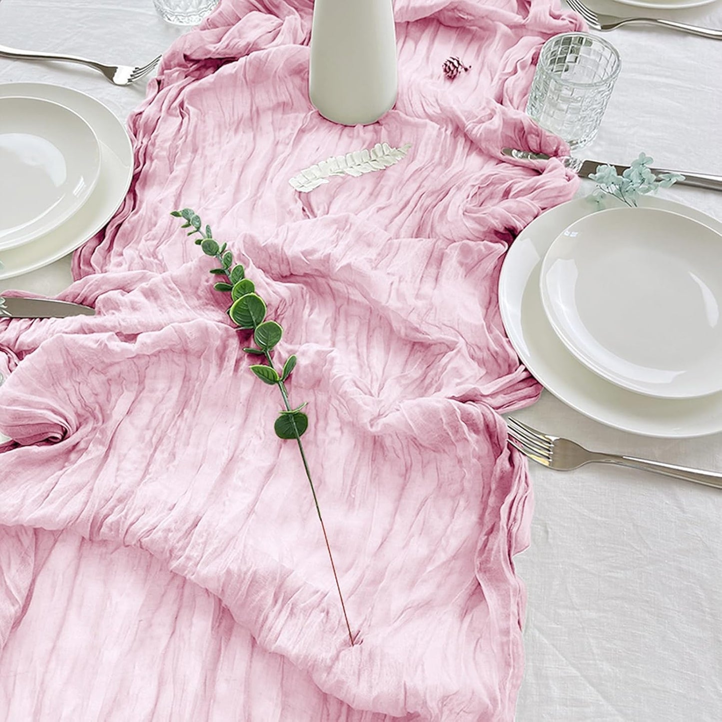 6 Pack Cheesecloth Table Runner 10Ft Christmas Gauze Boho Table Runners for Wedding Decor Bridal Shower Decorations Baby Shower Party(35" x 120")