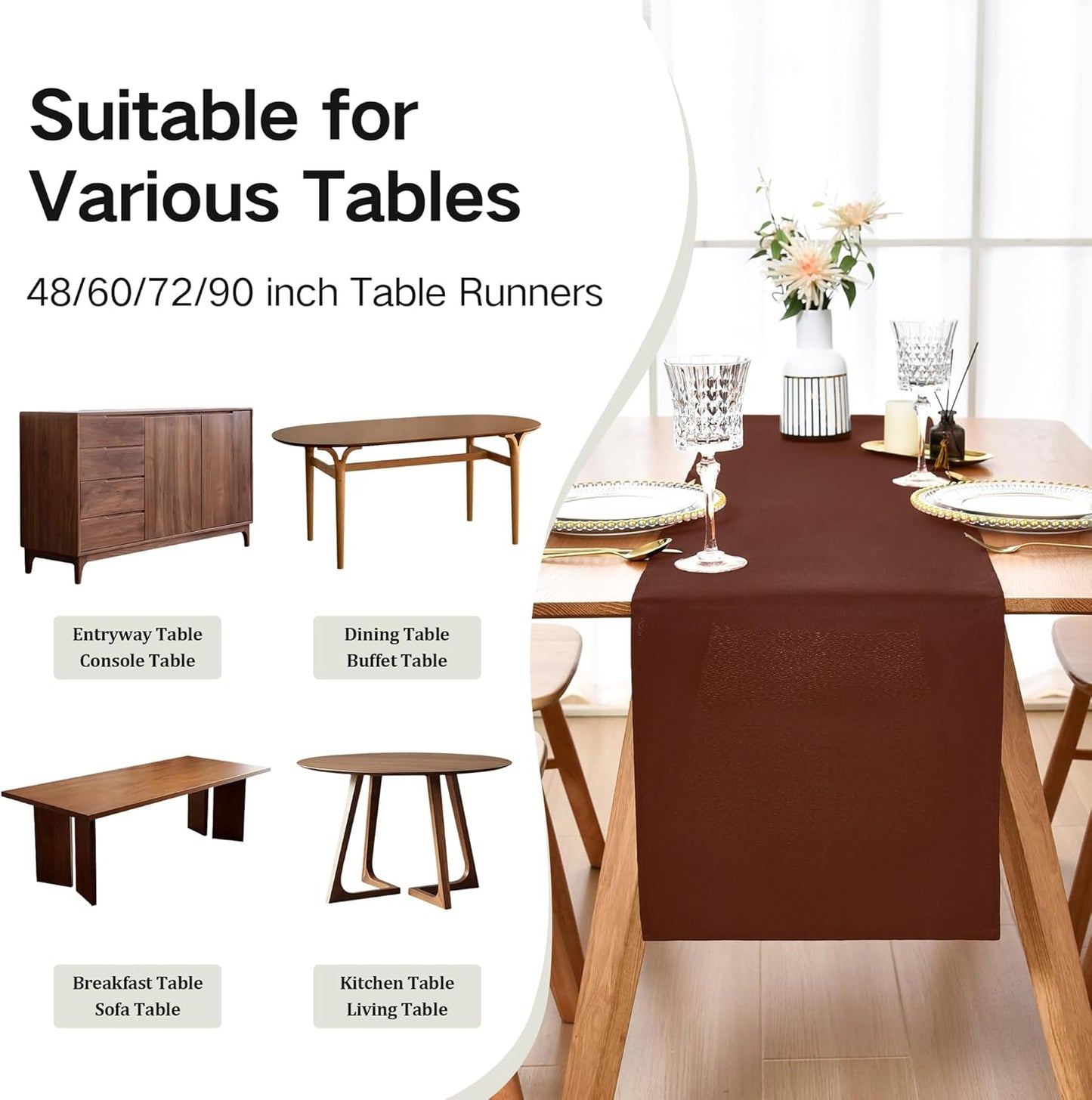 Farmhouse Chocolate Table Runner Dining Table Runners 72 Inches Long Coffee Table Runner for Dresser Living Room Bedroom Holiday Party Banquet 12X72 Inch