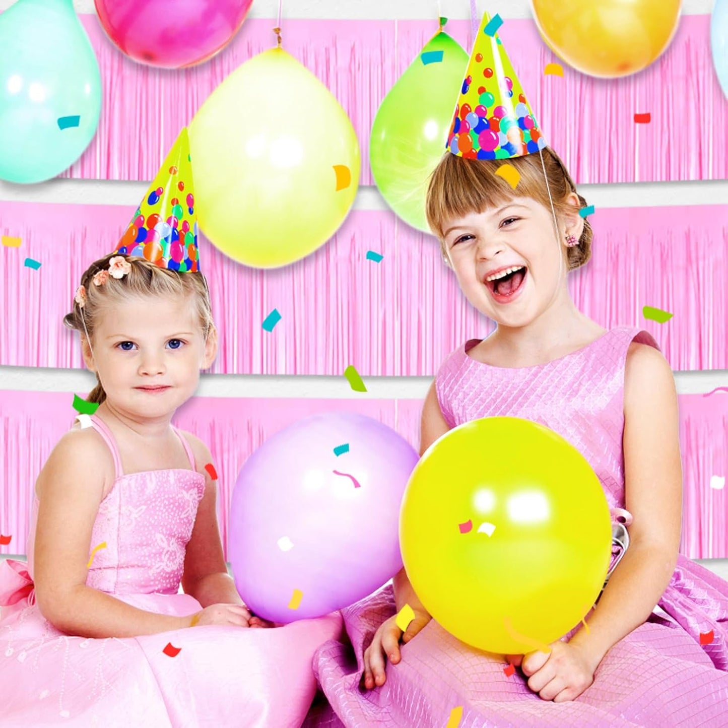 6 Pack 10 Feet Macaron Pink Foil Fringe Garland Metallic Tinsel Streamers Banner Wall Hanging Curtain Backdrop for Parade Floats, Birthday, Graduate, Mother's Day, Wedding Party Decoration