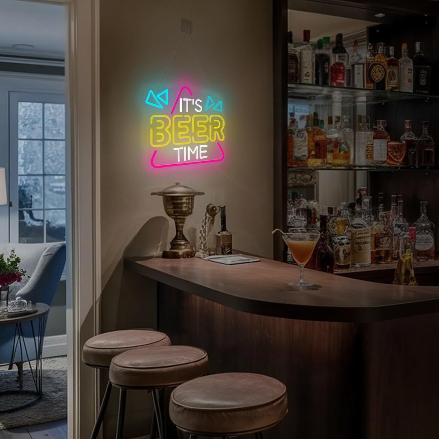 Beer Neon Sign for Wall Decor, Neon Lights Bar Sign for Home Bar Pub Home Party Man Cave Club, IT'S BEER TIME Neon Light Dimmable Decoration USB Powered with Switch