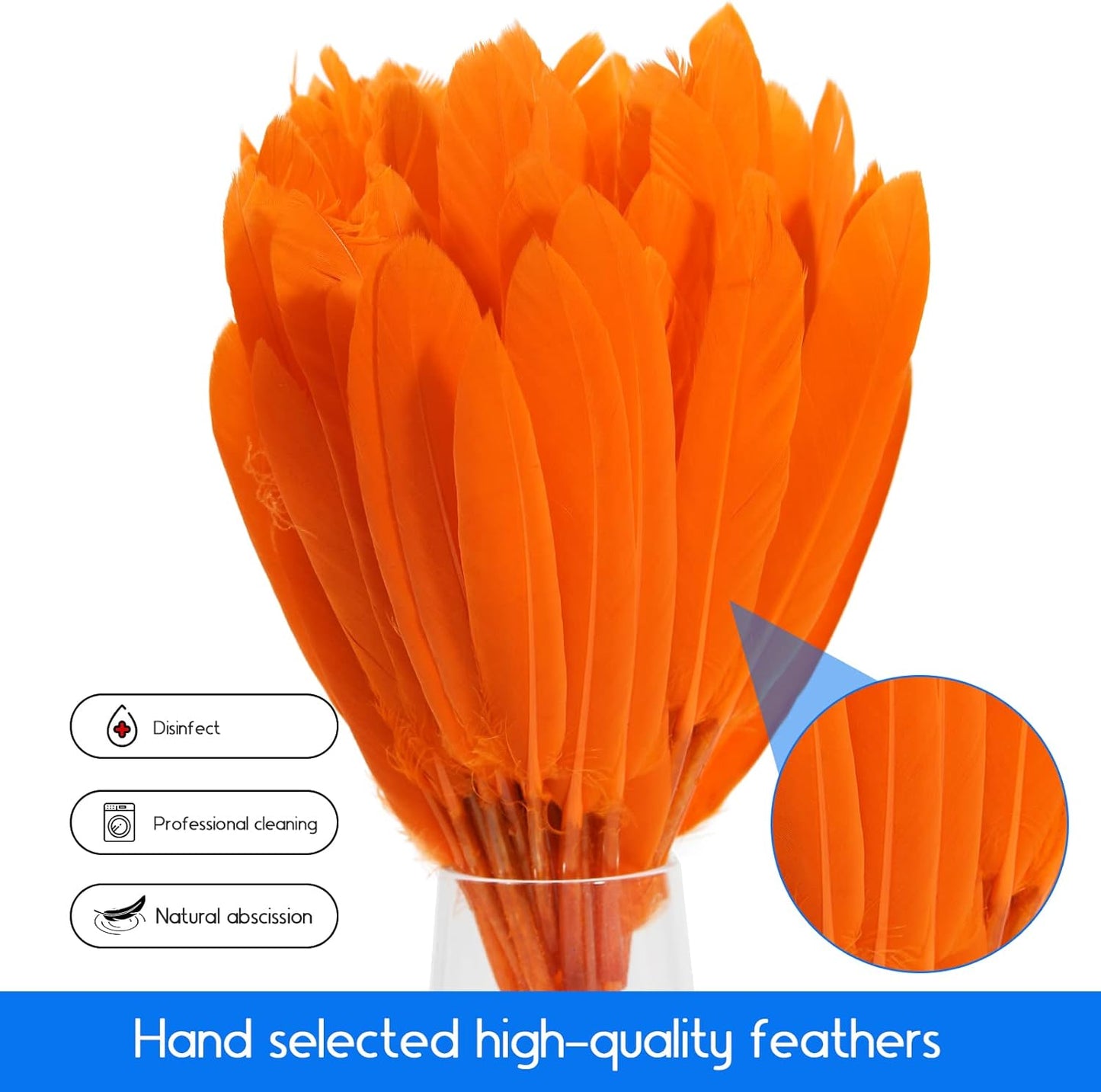 FeelfunFeather 120pcs Orange Goose Cochettes Feather Natural Bulk 4-6 inch 10-15cm for Wedding Party Christmas Halloween Decorations DIY Crafts Goose Cochettes Feather