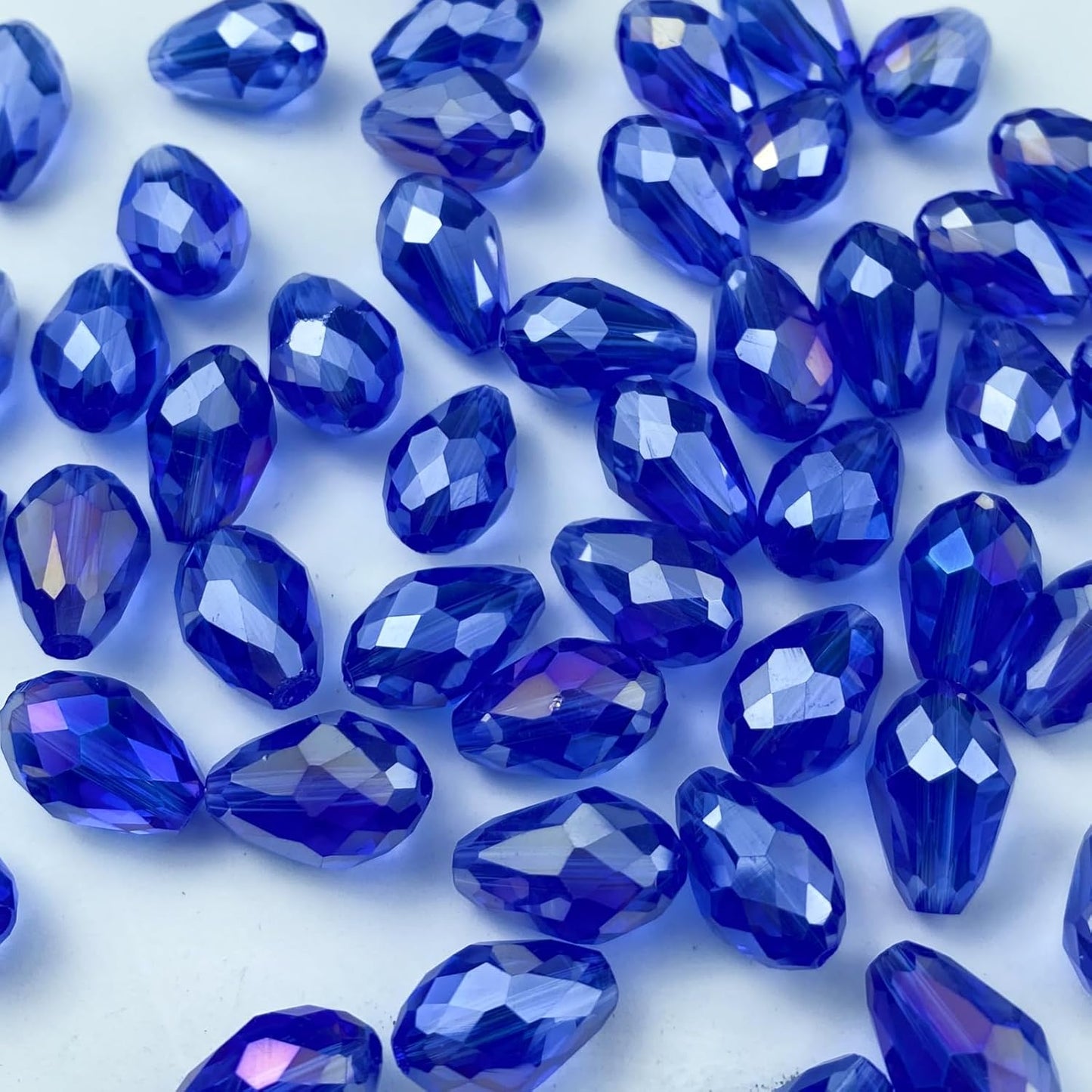 200pcs 4x6mm Teardrop Crystal Glass Beads Vertical Hole Faceted Glass Teardrop Spacer Beads for Bracelets Necklace Earring DIY Jewelry Making Craft(Blue AB)