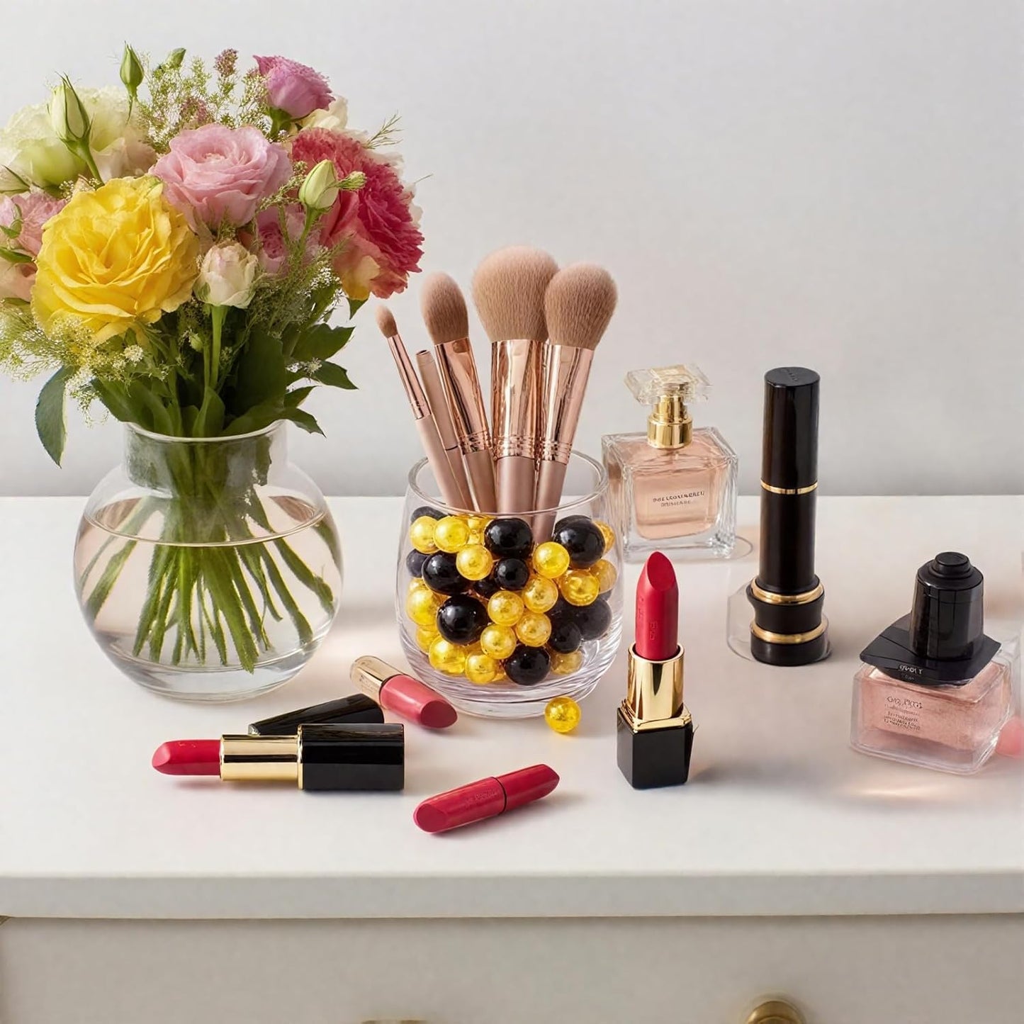 200 Pcs Vase Filler Beads Black and Gold Pearl Beads for Vase No Hole Pearls for Centerpieces Vases Home Table Party Decor Wedding DIY 8/14/20mm