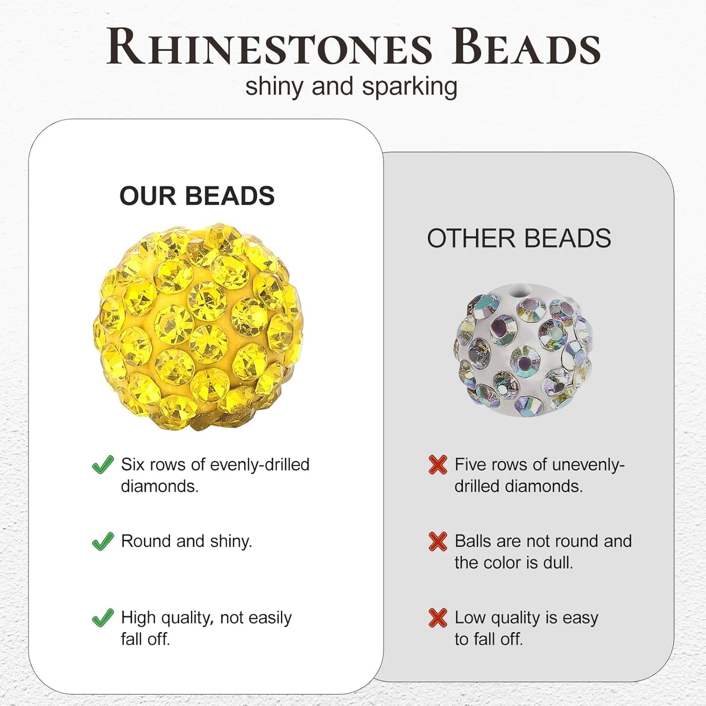 Novani 240pcs 10mm Gold Yellow Round Rhinestone Beads for Jewelry Making, DIY Bracelet, Necklace, Earring, Christmas Decoration