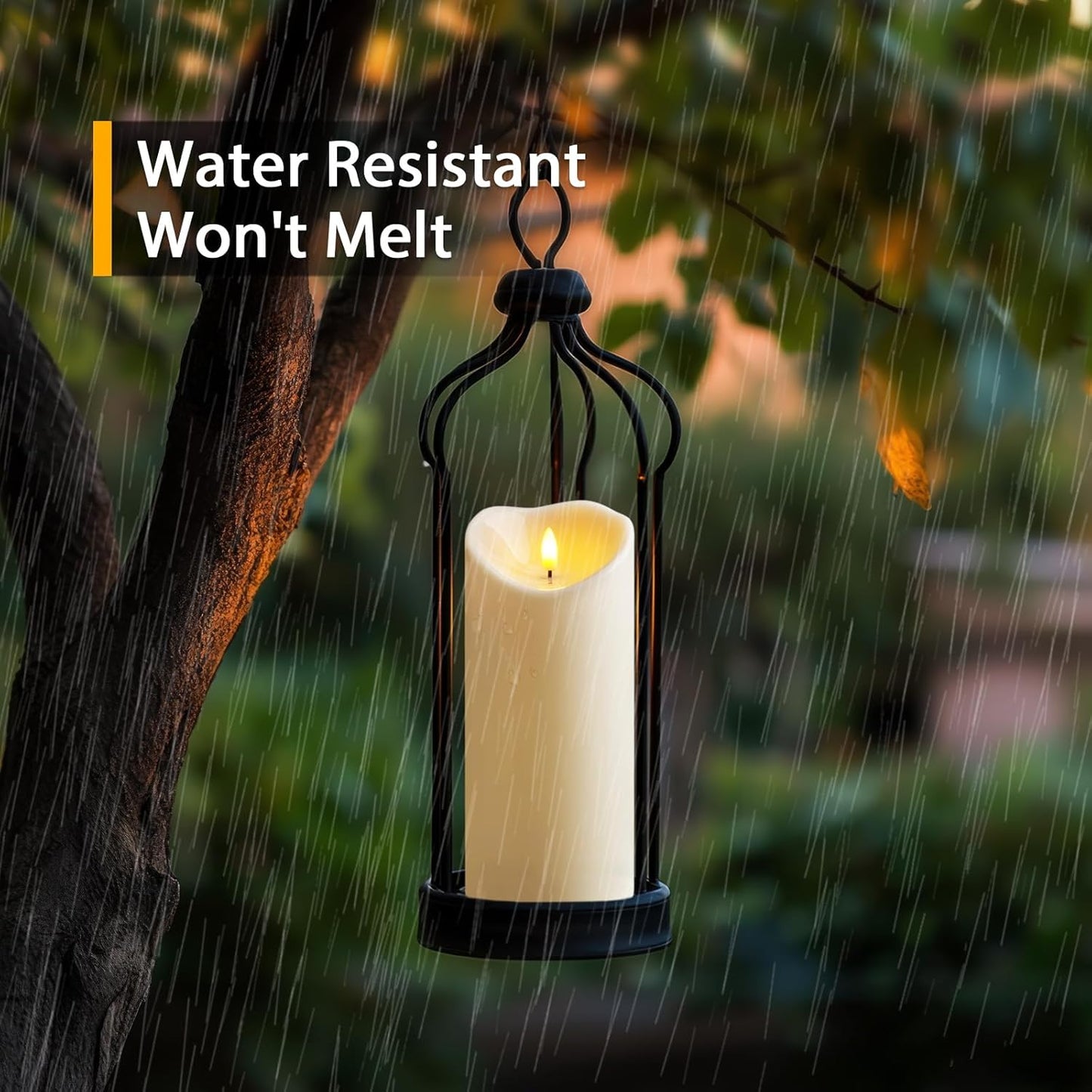 Amagic 4” x 9” Large Outdoor Waterproof Flameless Candles with Remote, Battery Operated Candles with Timer, Flickering Fake LED Pillar Candle for Patio Yard Porch Decor, Ivory White, Set of 2