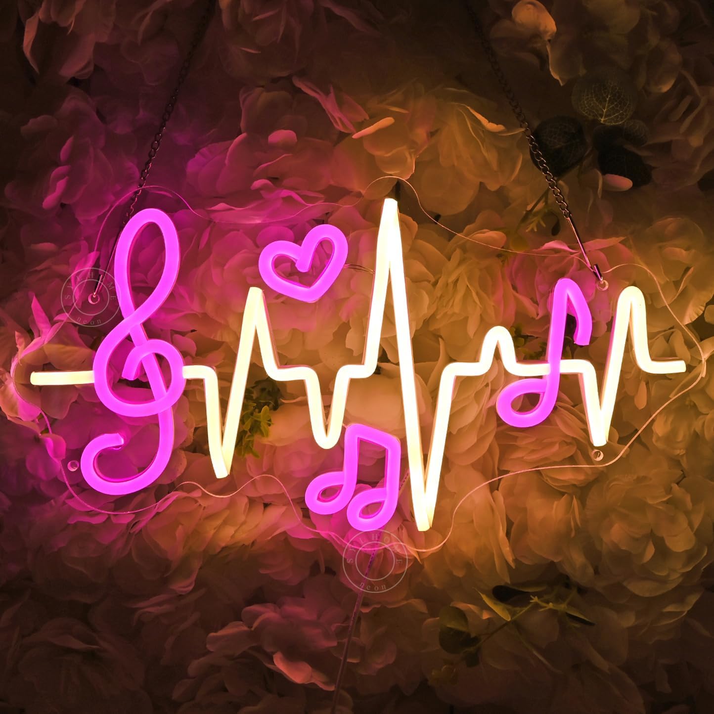 SYLHOME Led Neon Light Sign Music Note Wall Decor Sign Heartbeat Music Room Bedroom Studio Bar Theme Birthday Christmas Party 15.75" X 8.54" USB