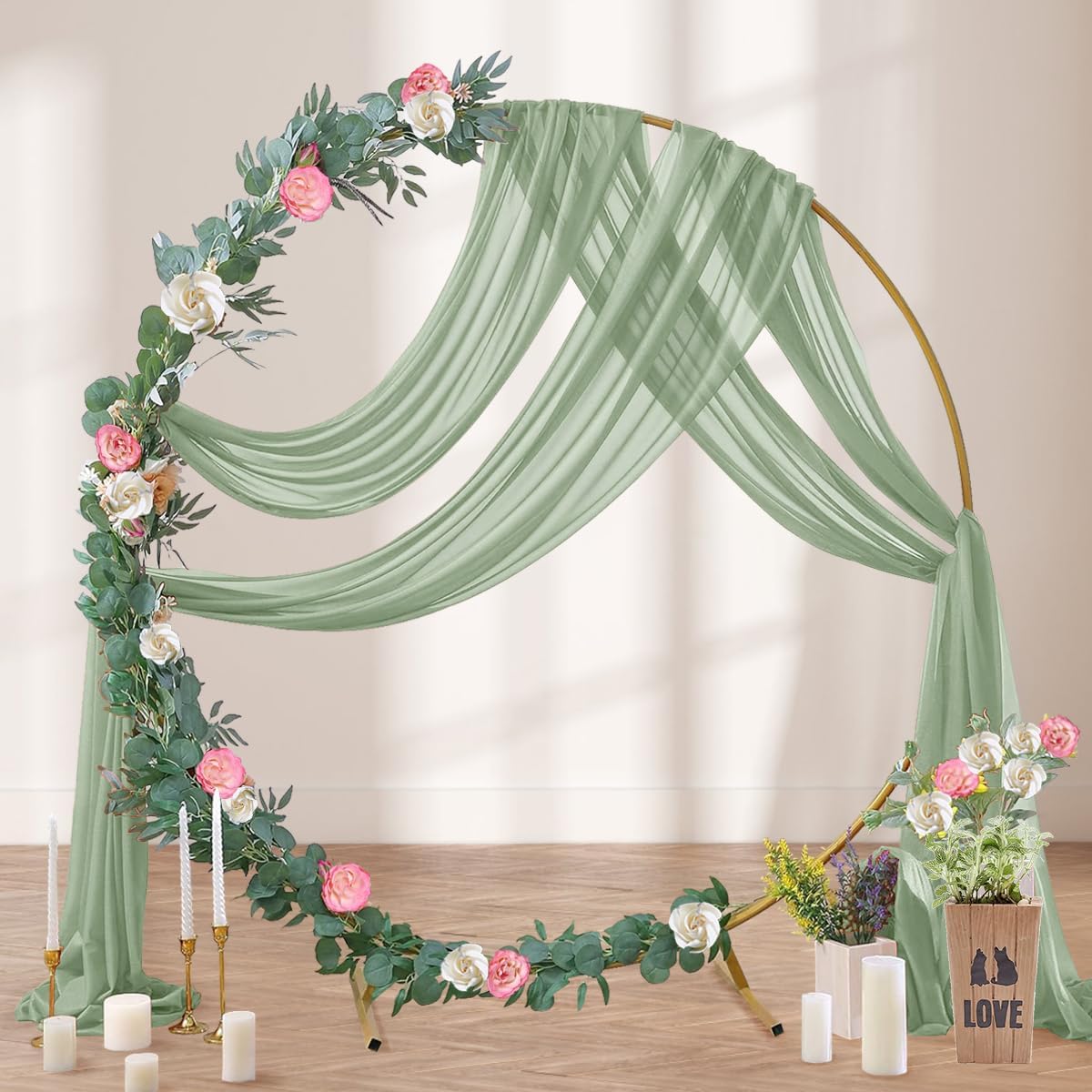 Sage Green Wedding Arch Draping Fabric 29" x 20 FT Wedding Drapes for Backdrop Sheer Green Curtains Drapes for Romantic Bridal Baby Shower Ceremony Birthday Party Fall Outdoor Events