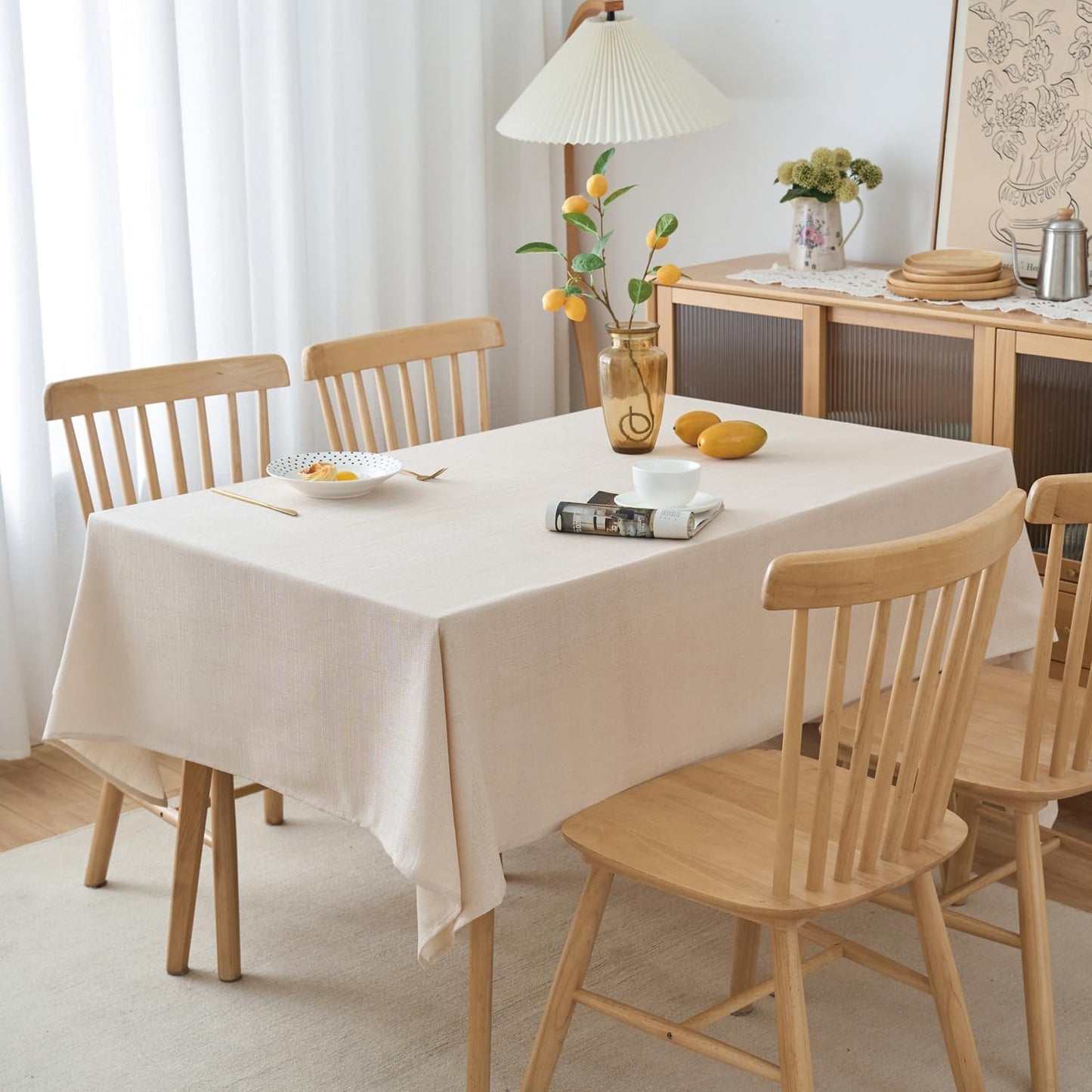 NLMUVW Rectangle Linen Tablecloth 78 Inch, Champagne Tablecloth Textured Water Resistant Farmhouse Table Cover for Cafe Kitchen Dining, 54 x 78 Inch