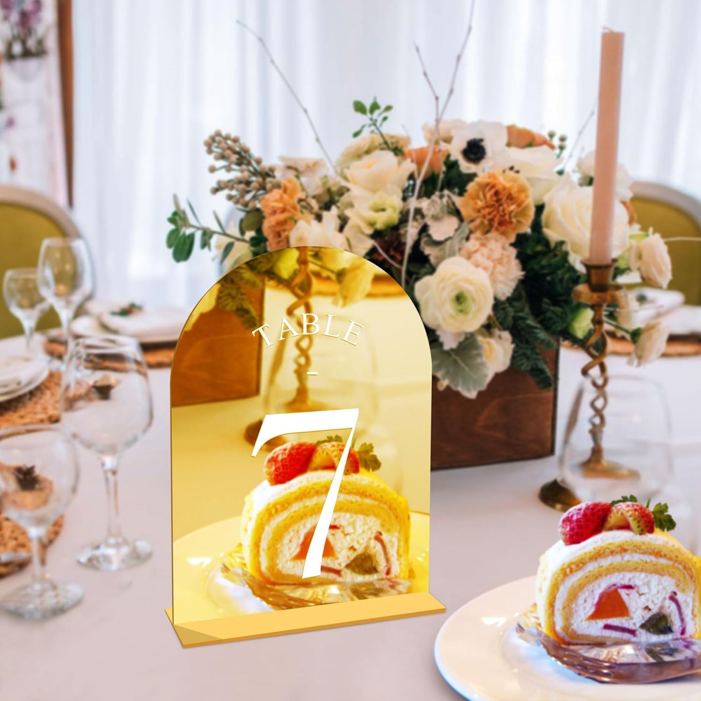 JOYIT Arch Wedding Table Numbers 1-50 with Stands – 5" X 7" Acrylic Mirrored Gold Table Number Holders, Perfect for Wedding Receptions, Parties, Anniversaries, and Events