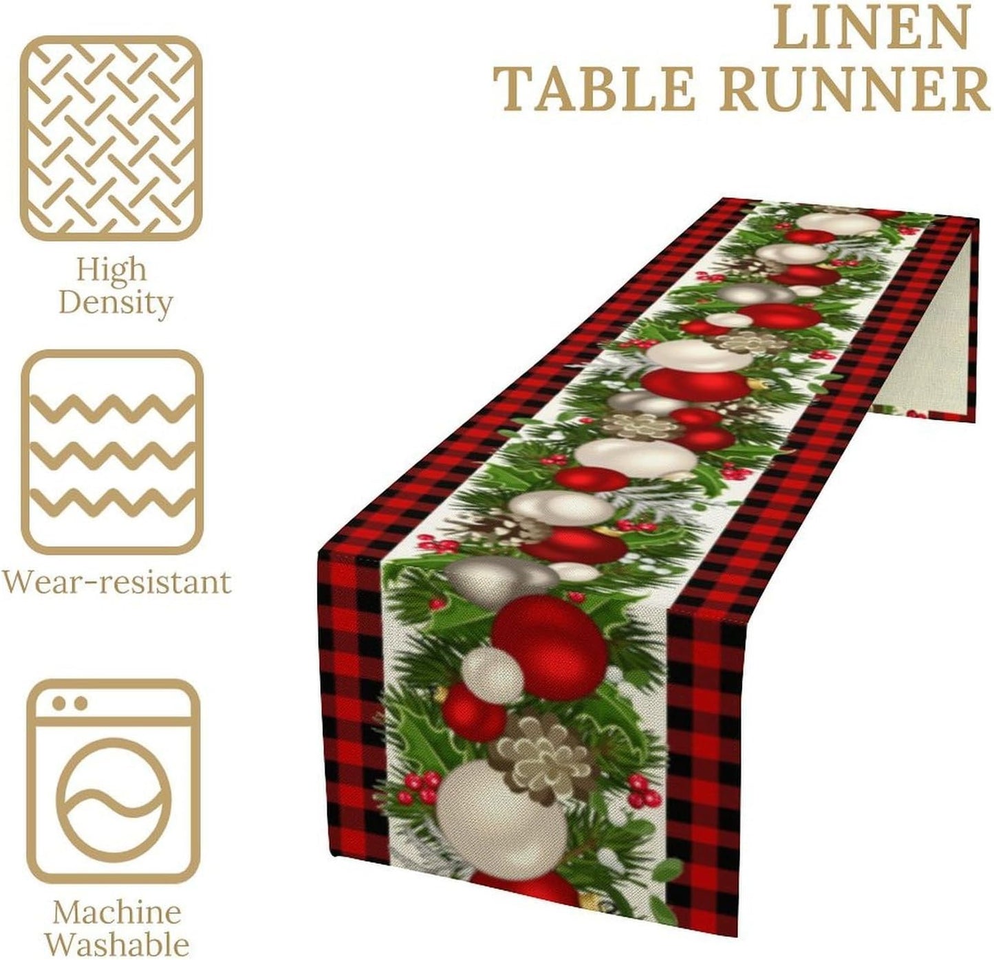 Christmas Table Runner,Seasonal Winter Xmas Holiday Farmhouse Table Cloth Kitchen Dining Table Decoration for Home Party Decor 13x60 Inch