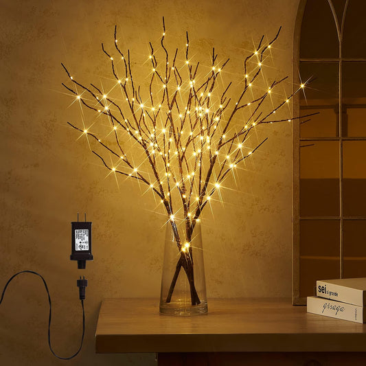 Fudios Lighted Branch Plug in with Timer Willow Branches with Fairy Lights for Vase Twig 32IN 150 LED Outdoor and Indoor Holiday Party Decor