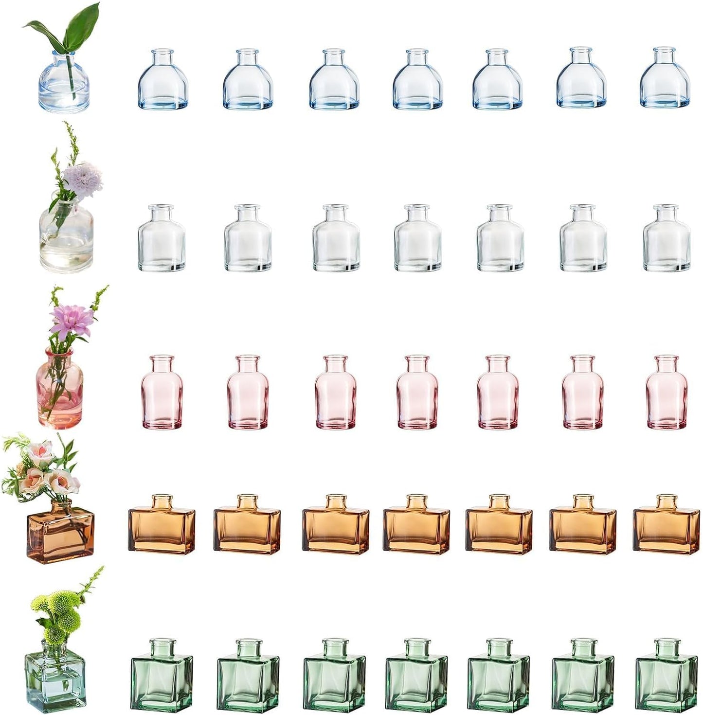 Glasseam Mini Bud Vases in Bulk 40: Colored Small Flower Vases for Centerpieces Cute Tiny Glass Vase for Flowers Modern Decorative Wedding Table Centerpiece for Dining Room Decor