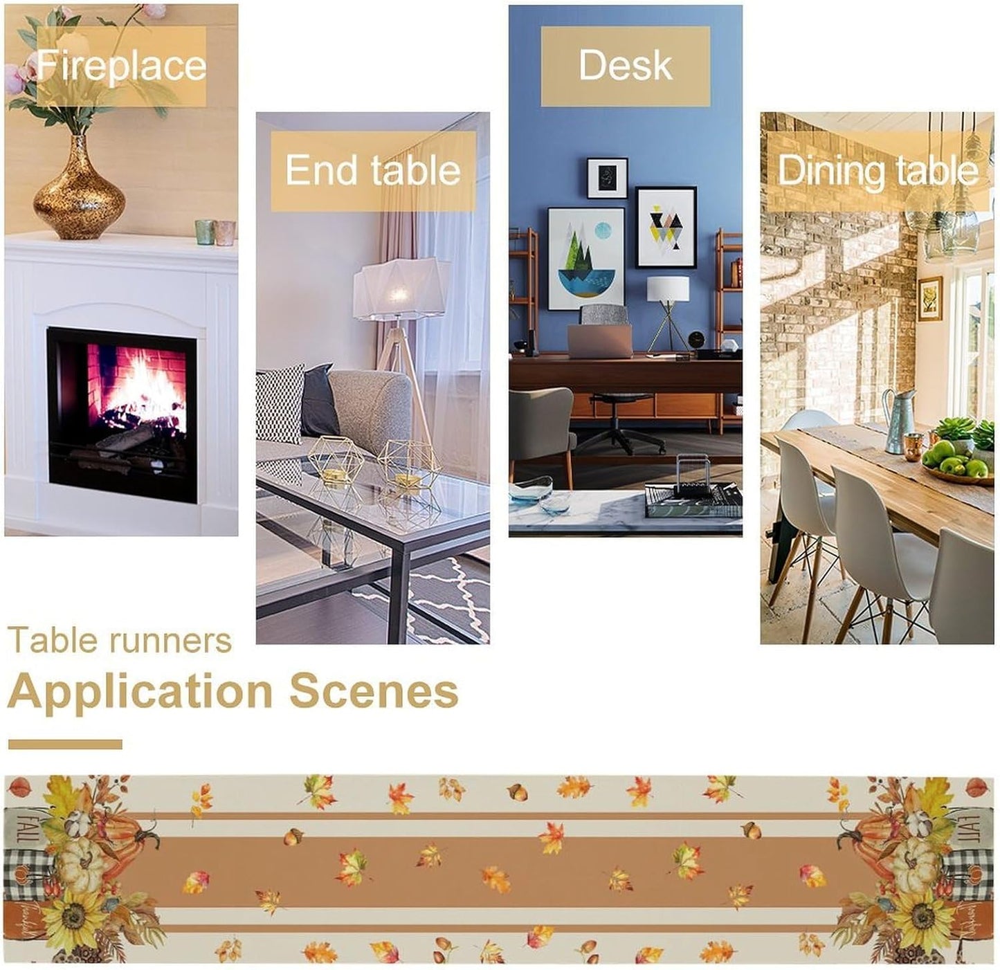 Autumn Table Runner,Thanksgiving Fall Pumpkin Leaves Floral Table Cloth for Kitchen Dining Table Decoration Home Party Decor 13x36 Inch