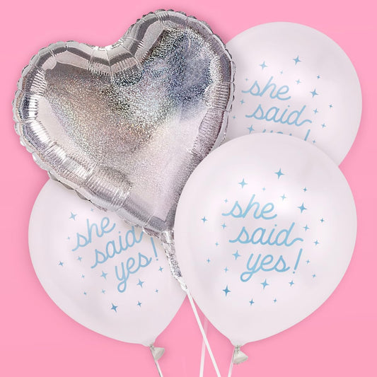 xo, Fetti Engagement Party Balloon Set | 20 pcs | Printed White + Blue She Said Yes Latex Bachelorette Decorations, Blue Engagement Party Decor, Proposal Photo Backdrop, Pearl Bridal Supplies