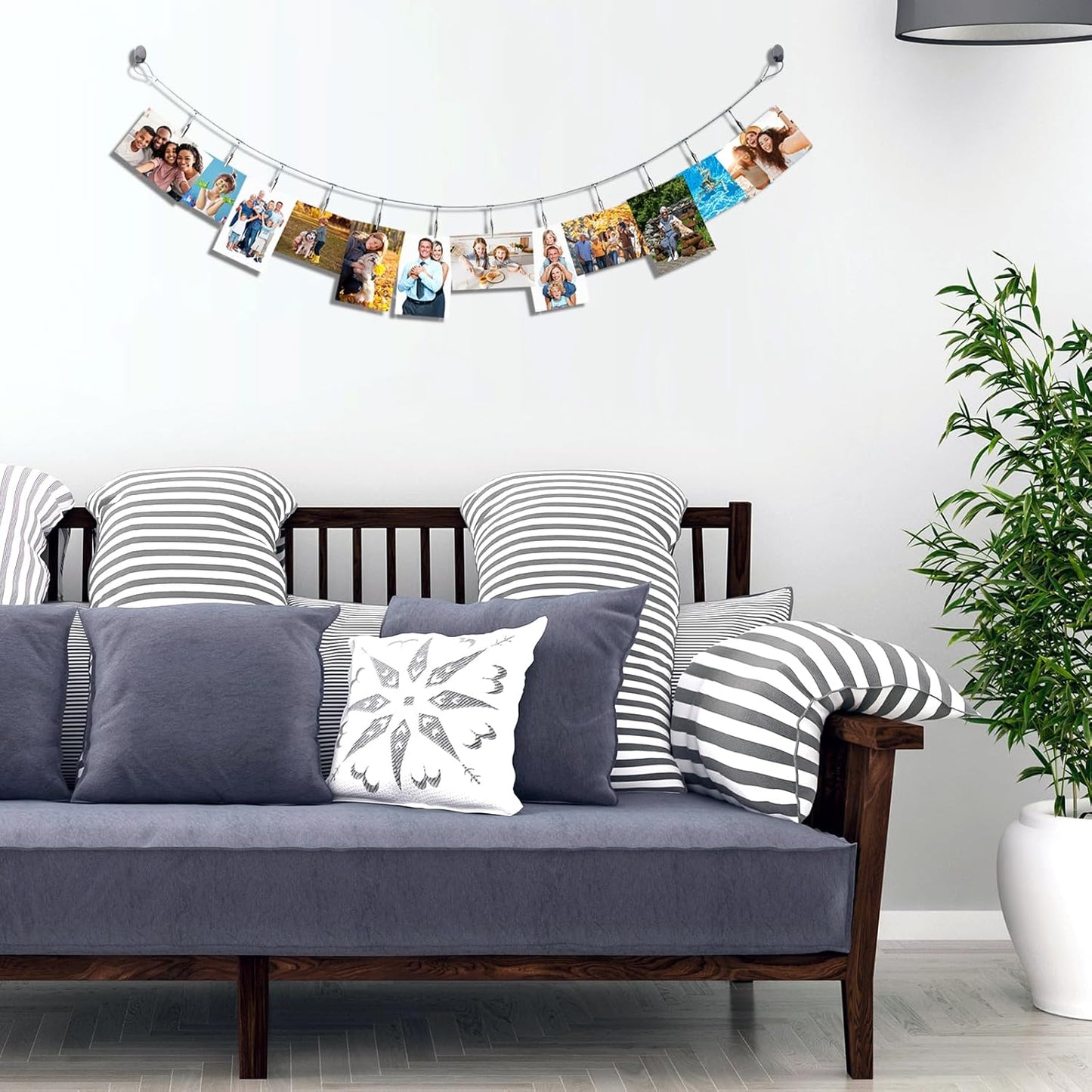 2 Pack Chain Photo Clip Hanging Photo Display Wall Photo Display Metal Photo String with 12 Clips Wall-Mounted Picture Holder for Hanging Painting Family Photos Artworks (Silver Color)