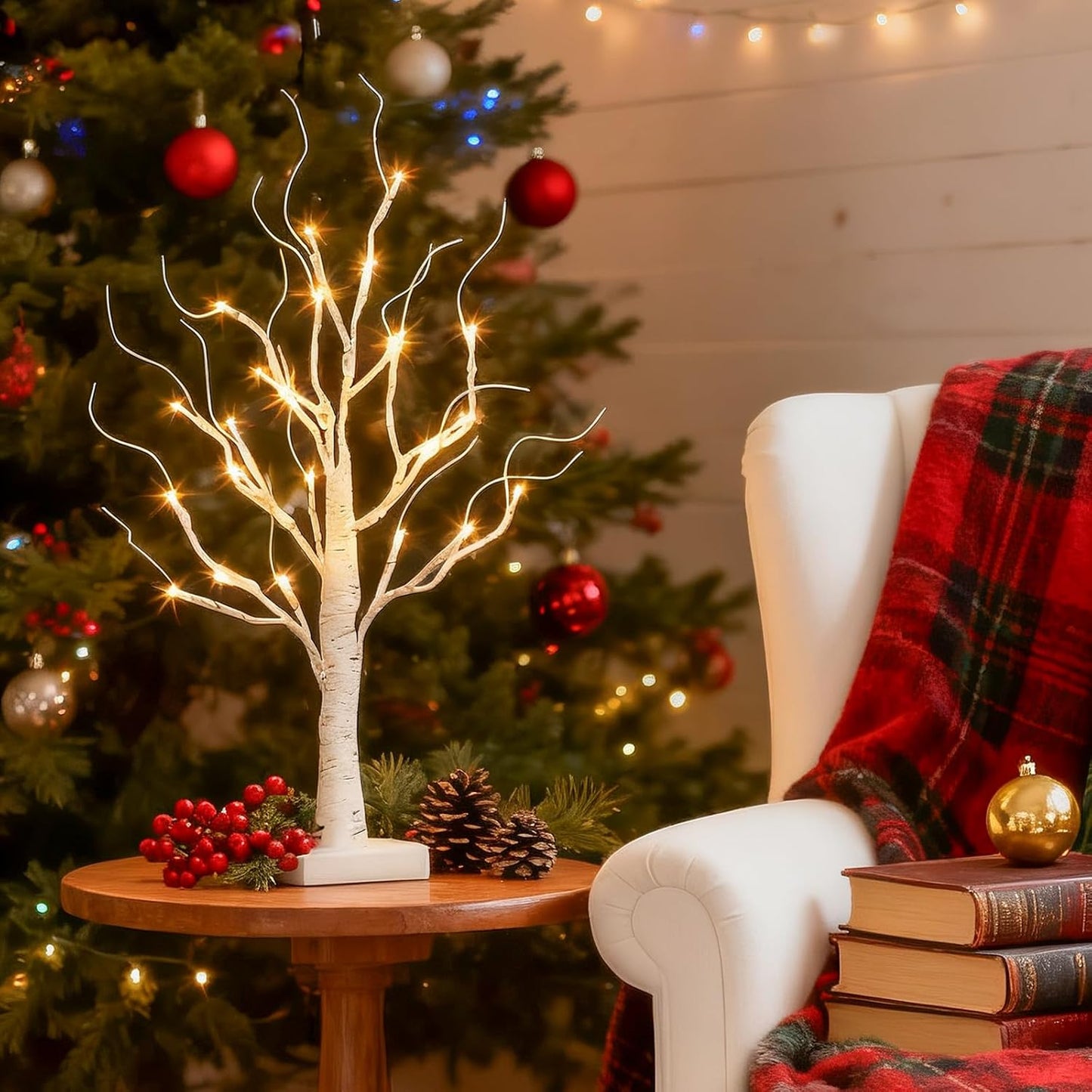 Vanthylit Lighted Birch Tree Battery Powered Tabletop Tree Decorations for Home Mantle Party Christmas Decorations (22 Inch)