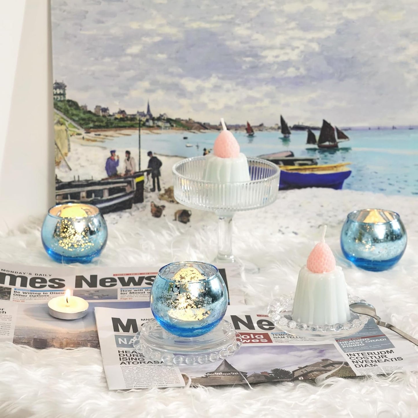 Homemory 24 Pcs Blue Votive Candle Holders, Round Mercury Glass Candle Holder, Tealight Candle Holders for Table Centerpieces, Baby Showe, Anniversary, Wedding, Home Decor, Halloween, Christmas