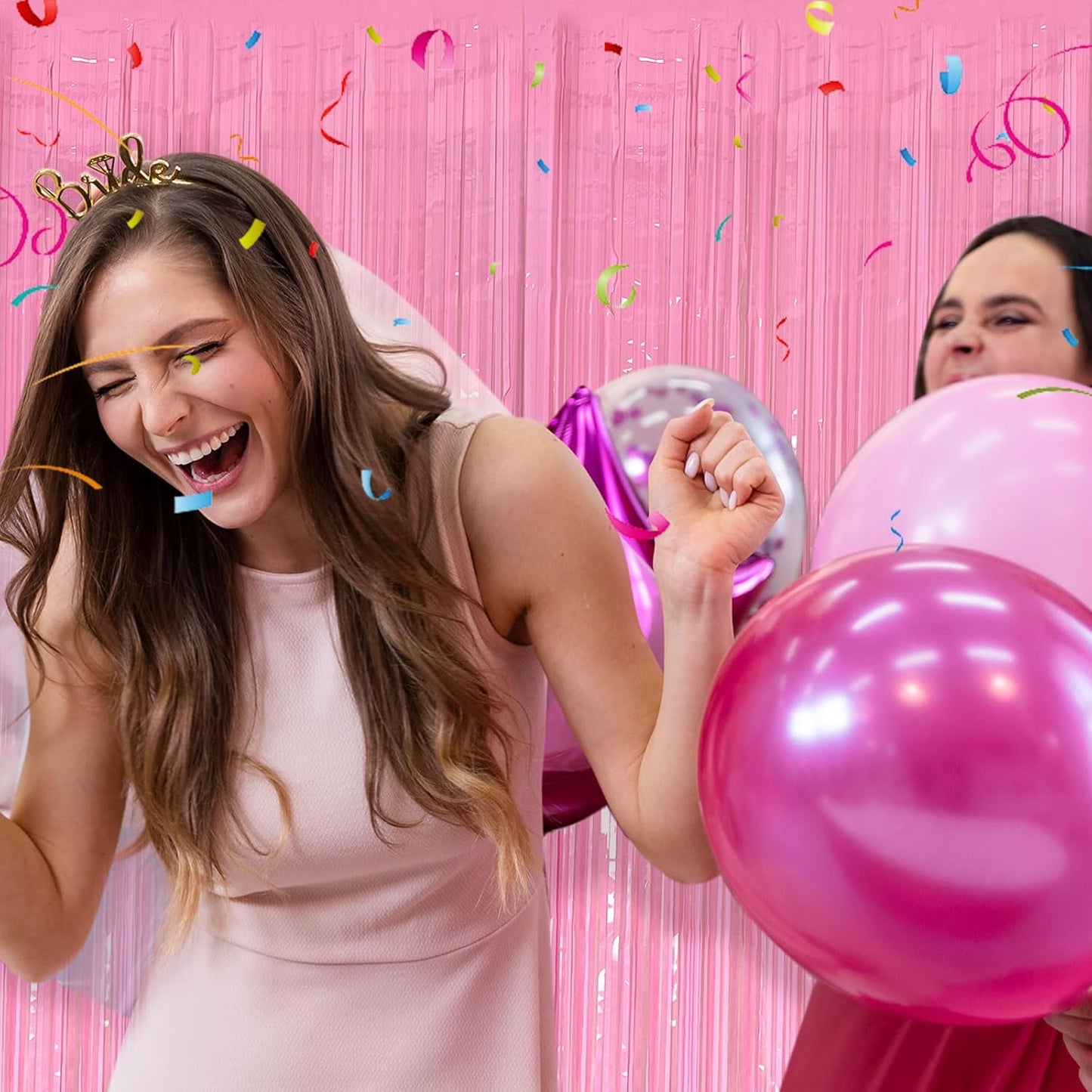 20 Pack Foil Curtain Pink Backdrop Streamers Metallic Tinsel Fringe Curtains Photo Booth Props for Birthday Wedding Engagement Bachelorette Christmas Holiday Celebration Party Decorations