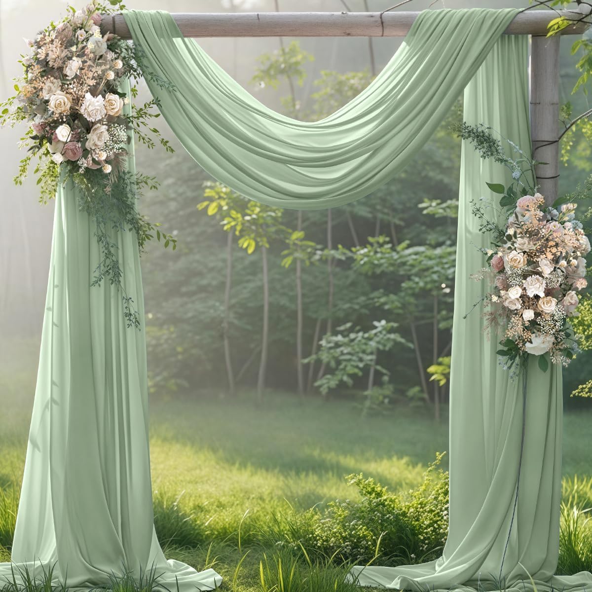 Sage Green 2 Panels Wedding Arch Draping Fabric 29" x 20Ft Sheer Drapes Outdoor Curtain for Wedding Party Baby Bridal Shower Arch Ceiling Backdrop Decor